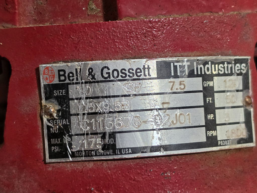 Bell & Gossett Series 80 1.5X9.5B Inline Centrifugal Pump 3HP 3 Phase Marathon