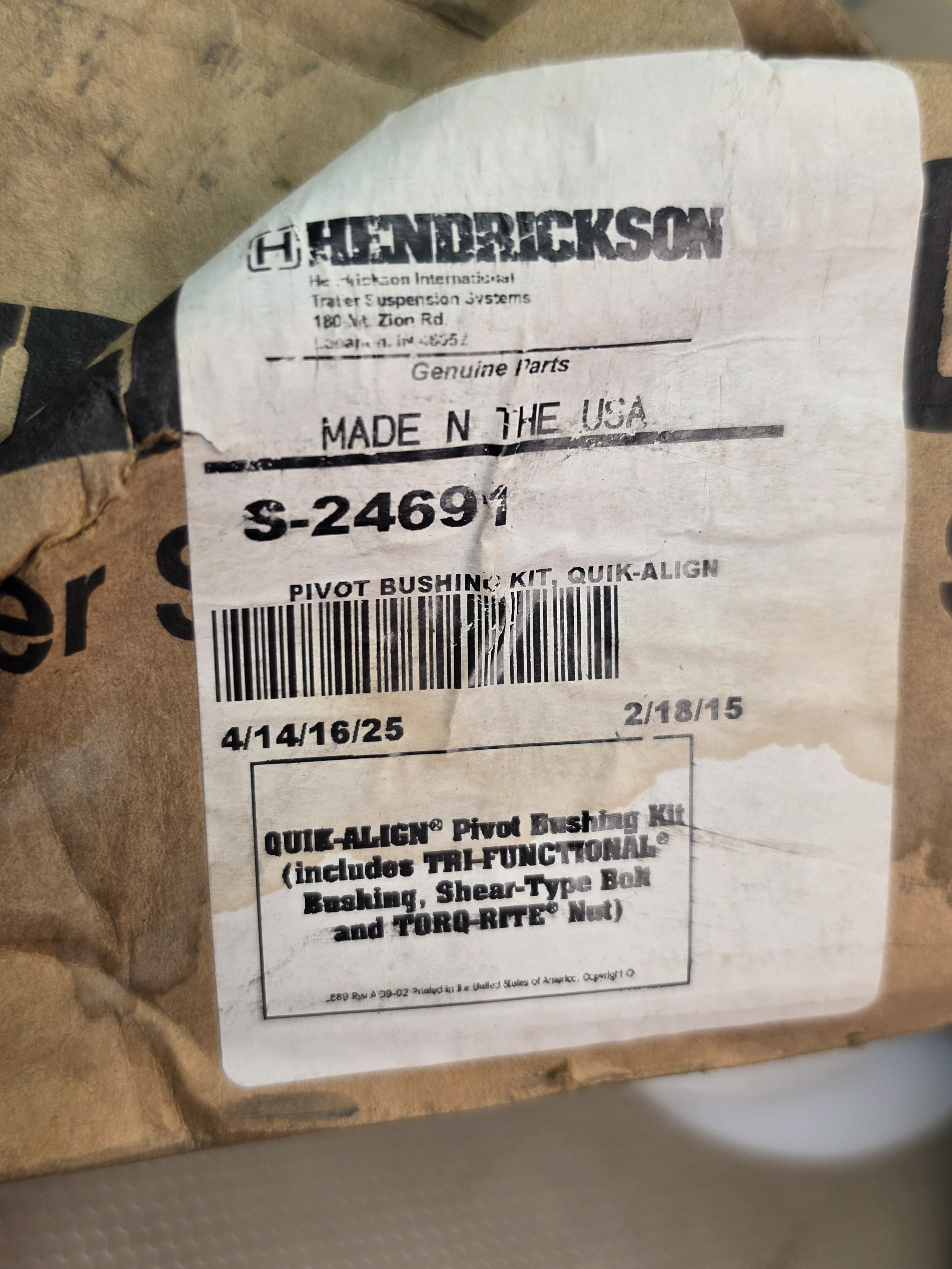 Hendrickson S-24691 QUIK-ALIGN Pivot Bushing Kit Trailer Suspension