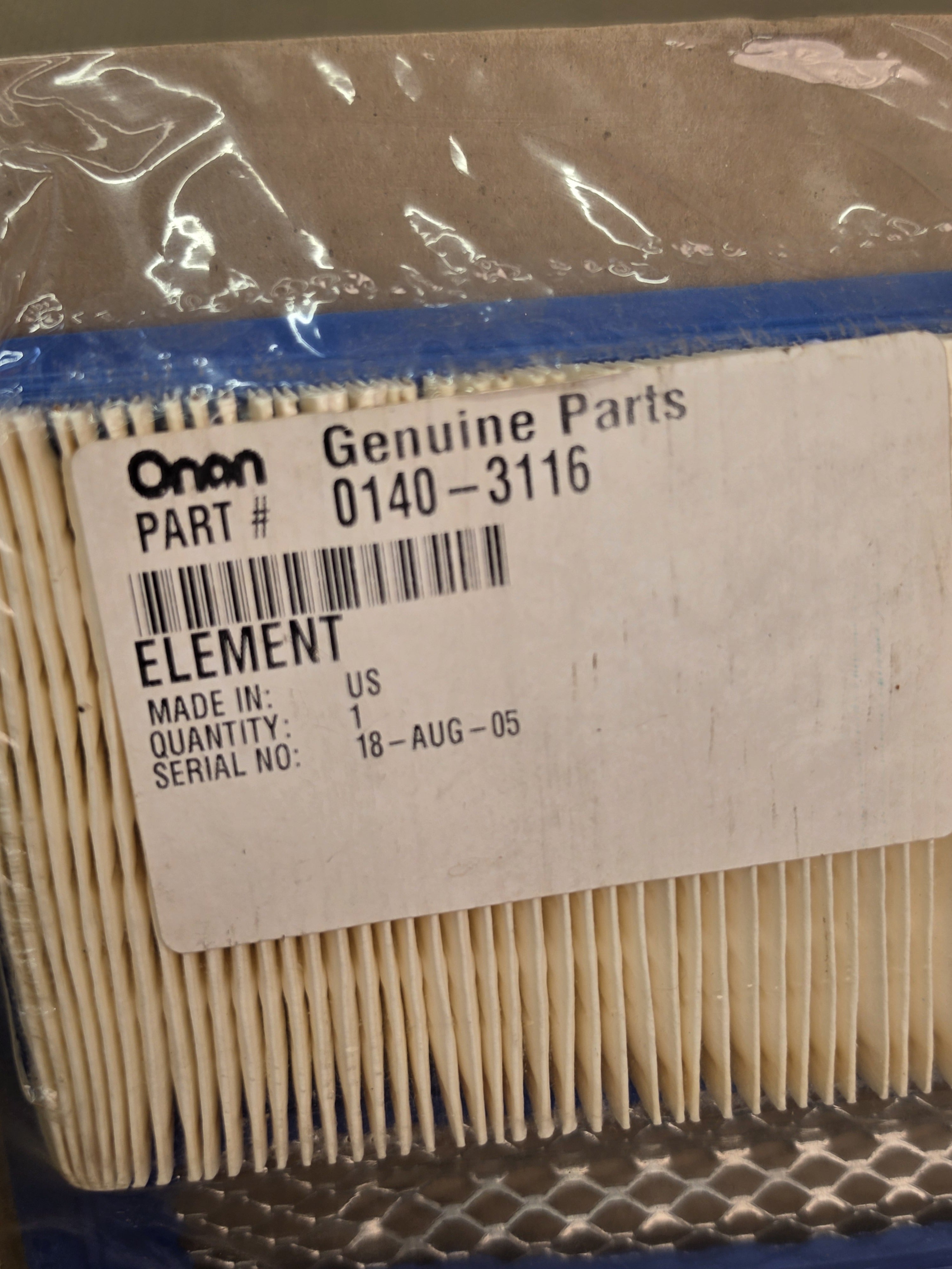 Onan 0140-3116 RV Generator Air Filter Element Genuine Cummins Part