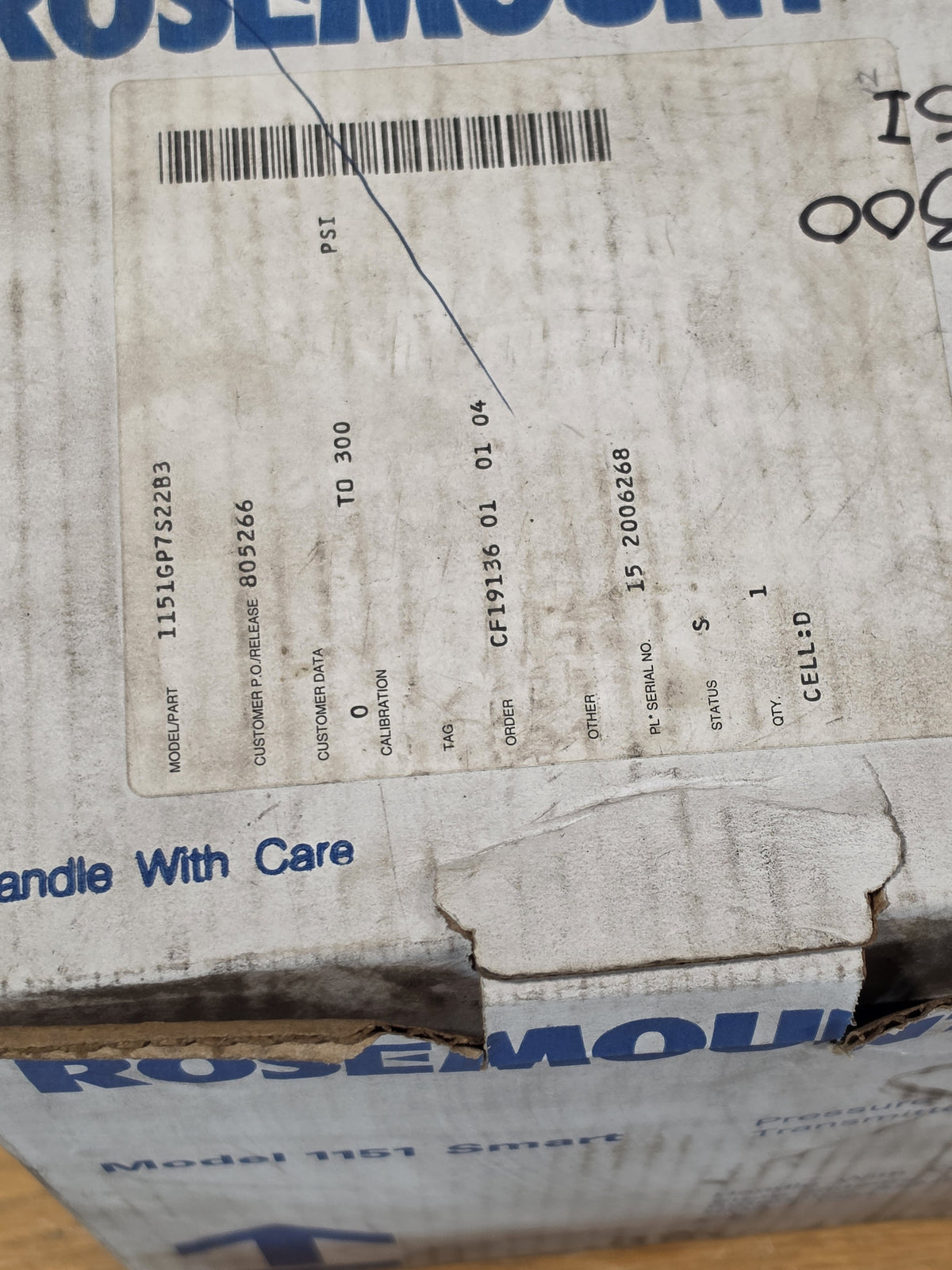Rosemount 1151GP7S22B3 Smart Pressure Transmitter 0-300 PSI 4-20mA HART MEW
