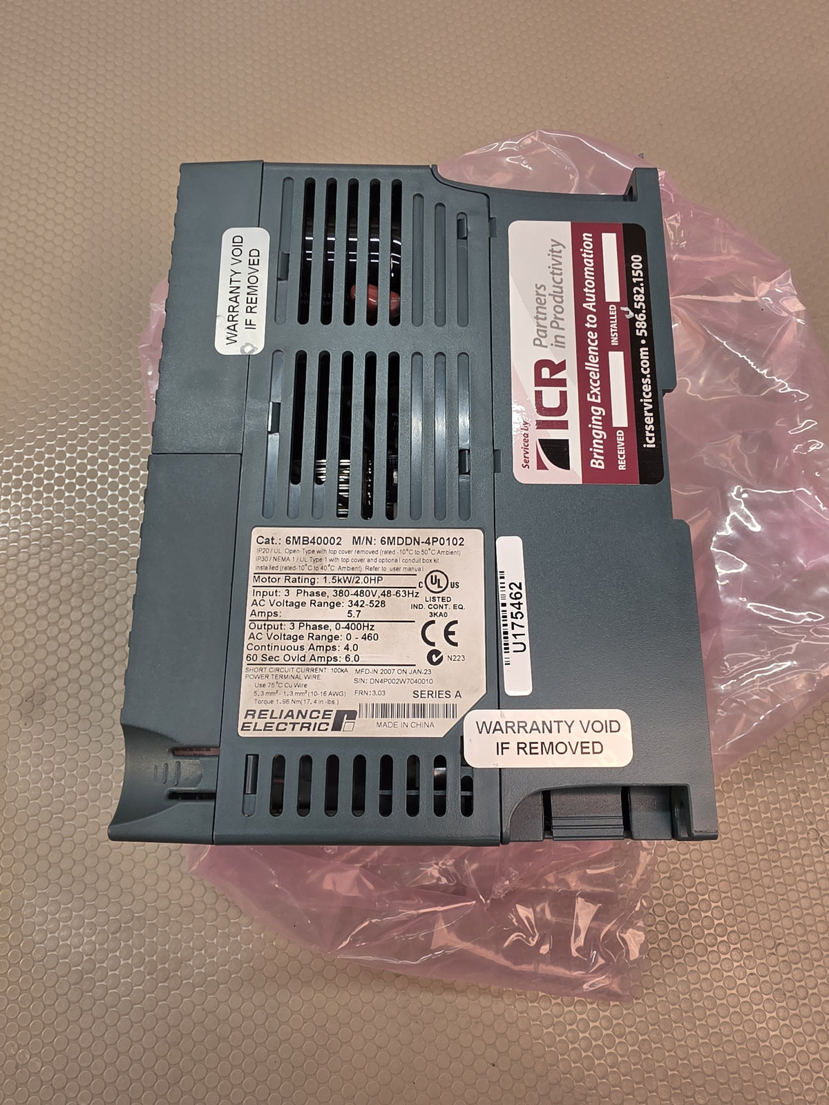 Reliance Electric 6MDDN-4P0102 6MB40002 MD65 VFD 2HP 480V 3PH Series A