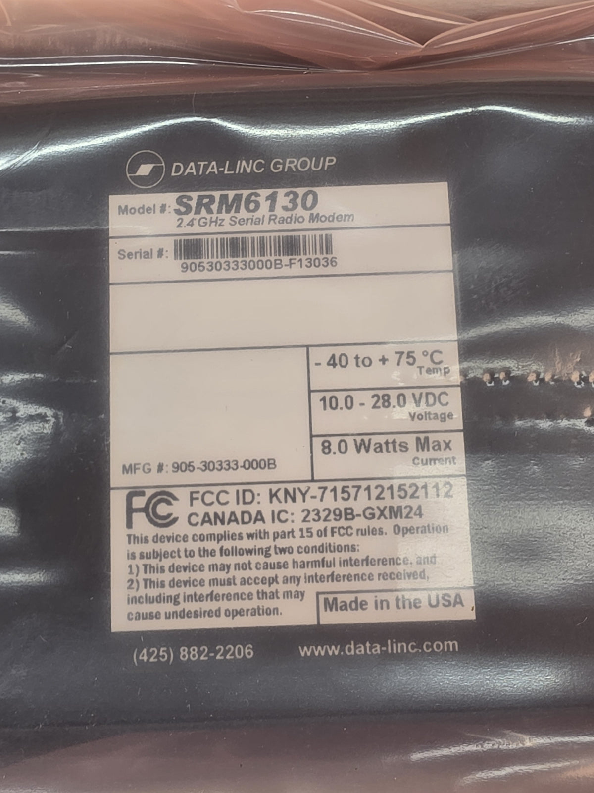 Data-Linc SRM6130 2.4GHz Long Range Serial Radio Modem RS232/485 905-30333- NEW