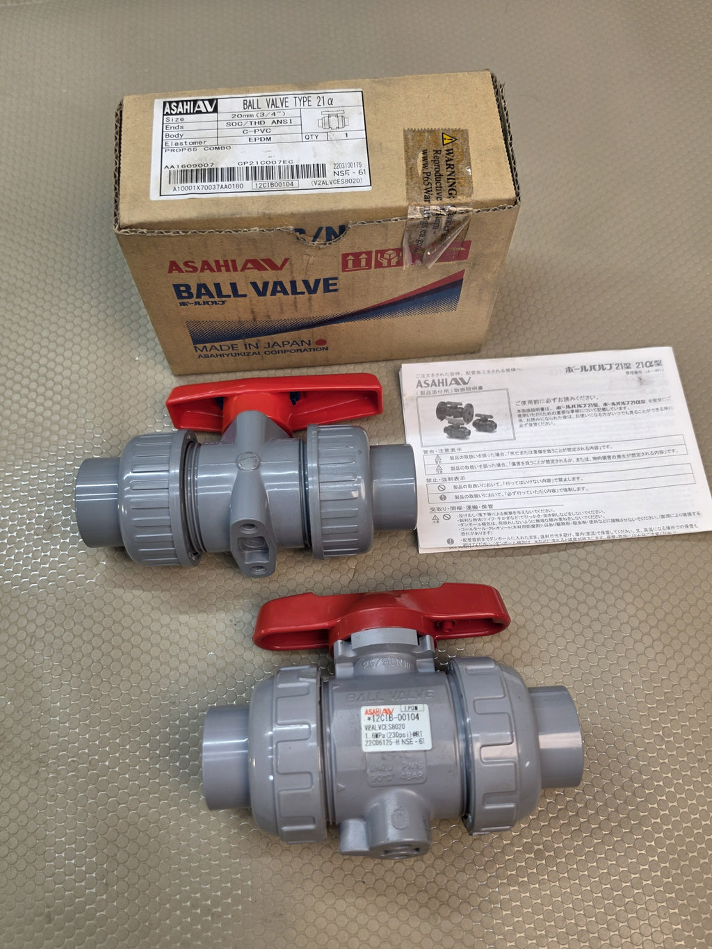 ASAHIAV 12C1B-00104 Type 21α Ball Valve 3/4" 20mm C-PVC EPDM (2 PIECES)