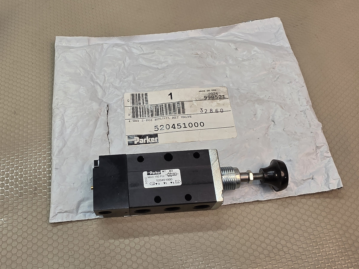 Parker 520451000 DirectAir 4 1/4 NPT 4-Way 2-Pos Button Spool Valve - NEW