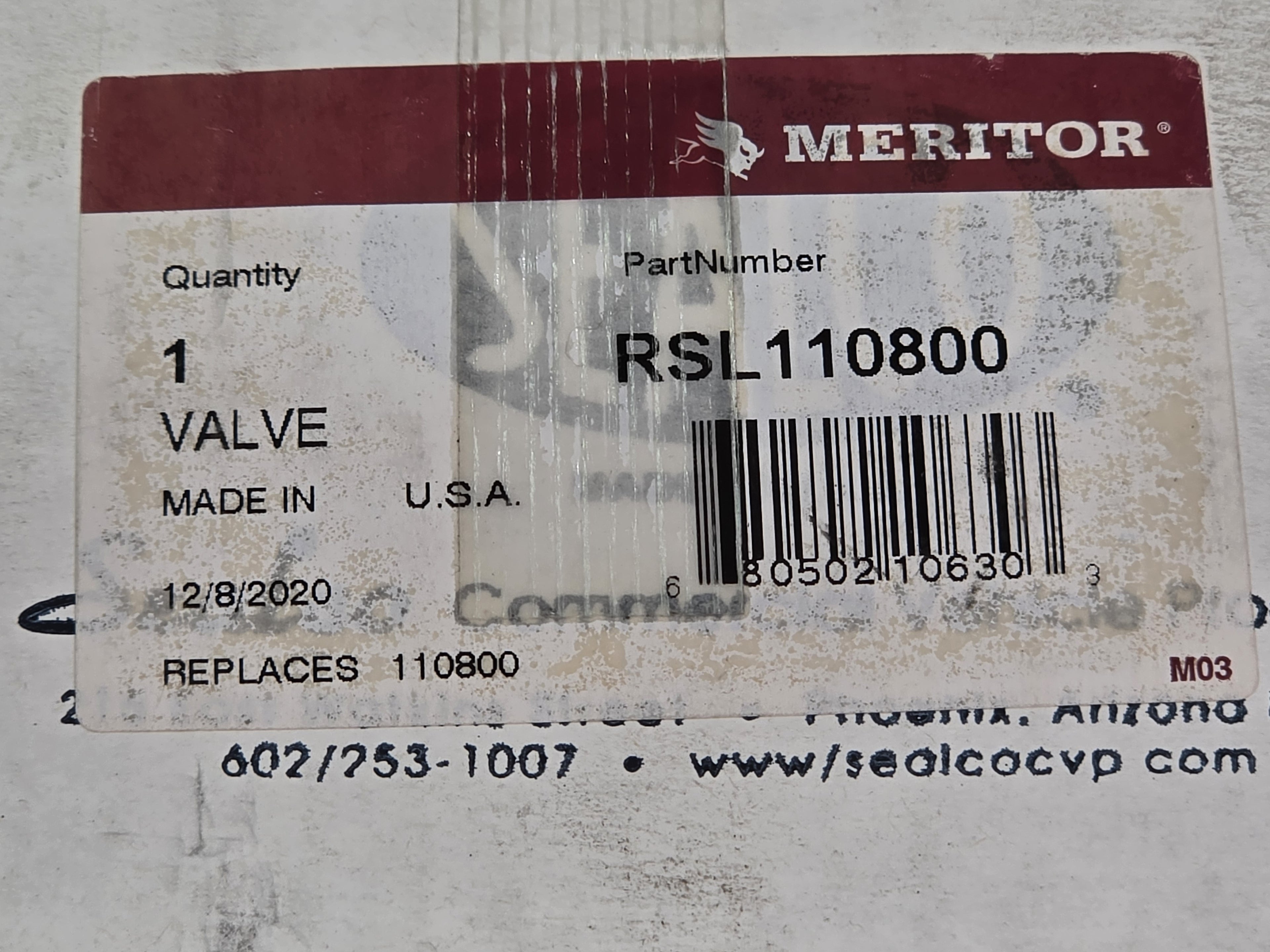 Meritor RSL110800 Air Brake Valve Replaces Sealco 110800 Truck Trailer NEW