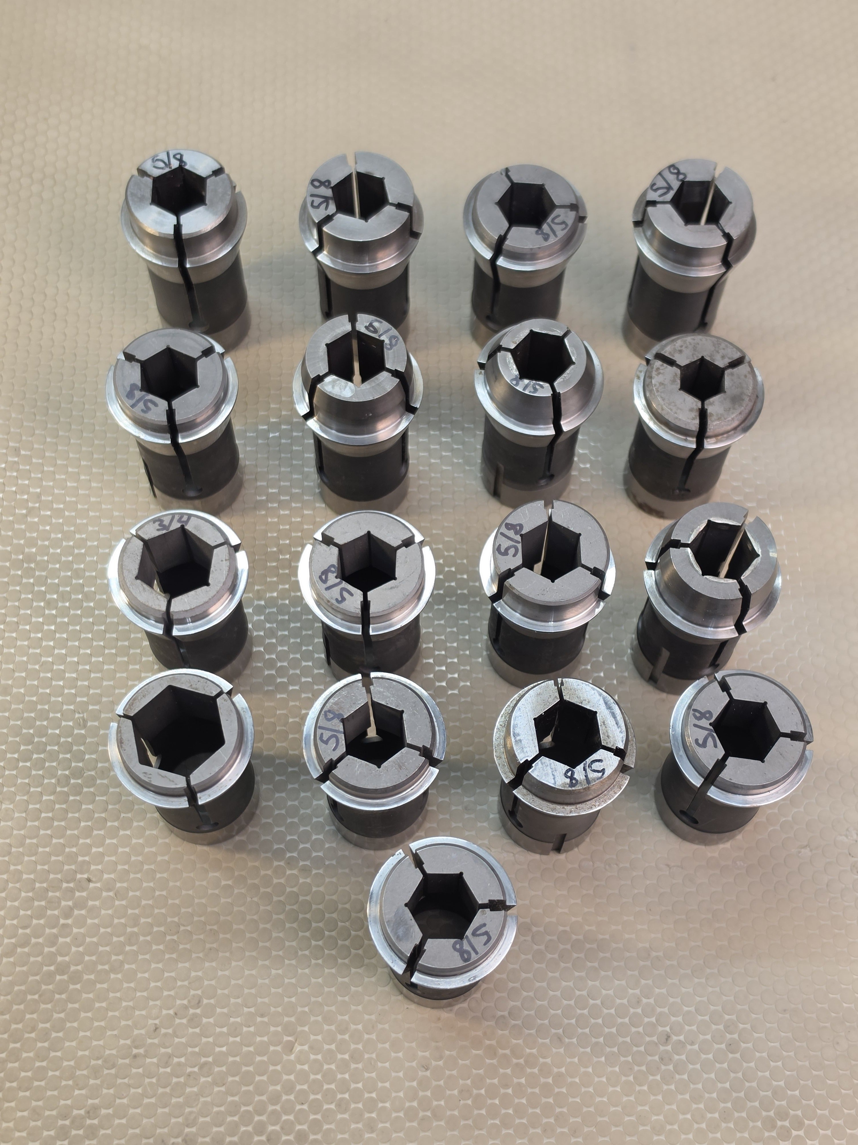 Southwick & Meister S&M 0161ENHX 0161 HX Hex Collets 5/8" Bore Lot of 17 Used