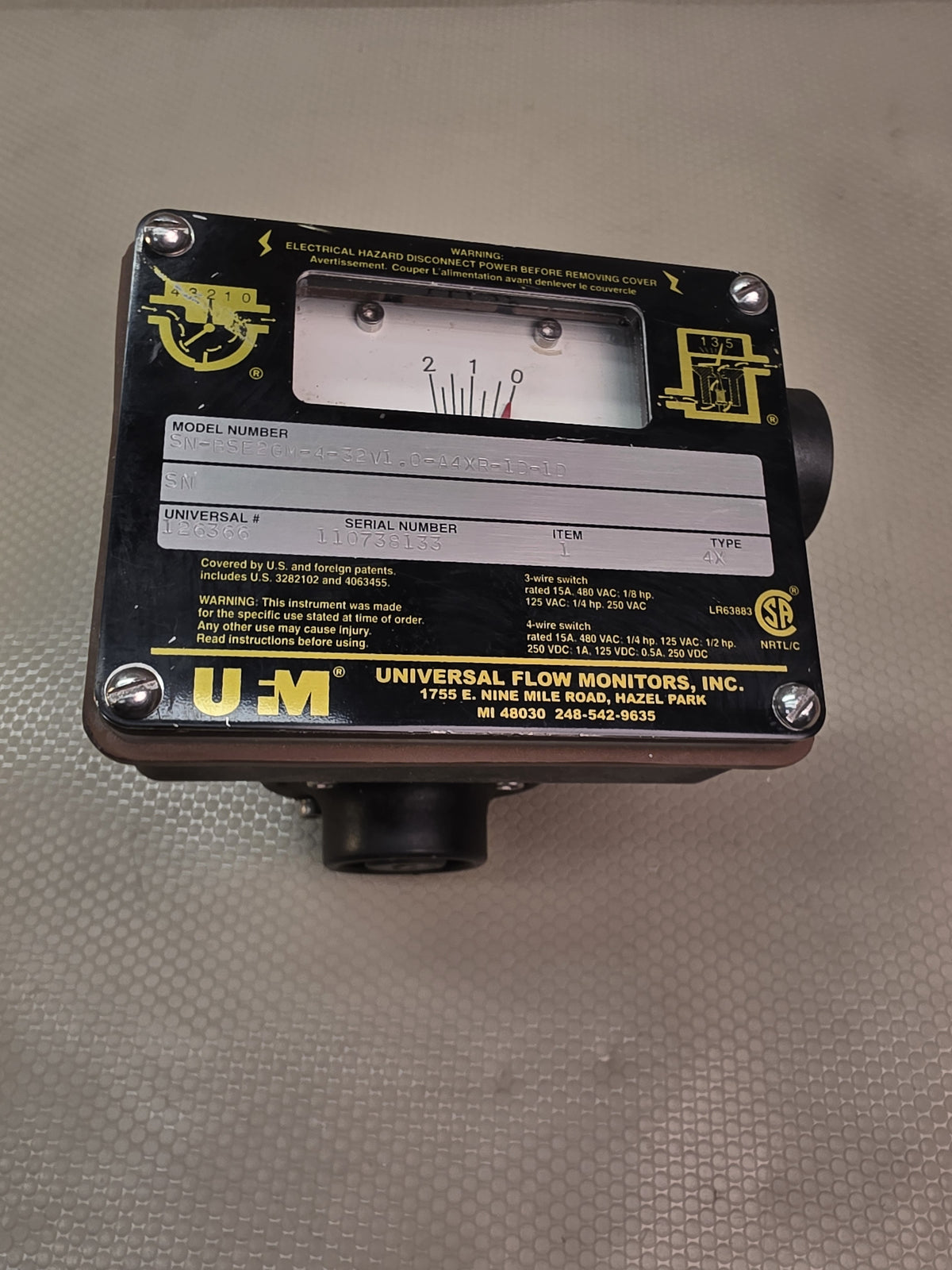 UFM SN-BSE2GM-4-32V1.0-A4XR-1D-1D 0-2 GPM Vane Flow Meter Dual Switch