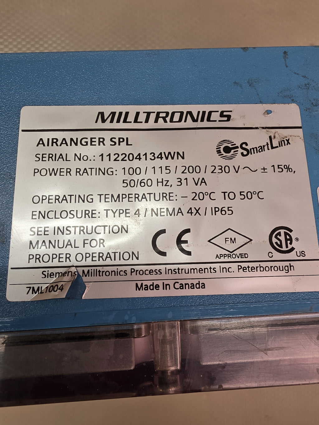 Siemens Milltronics AiRanger SPL Ultrasonic Level Monitor 7ML1004 SmartLinx Used