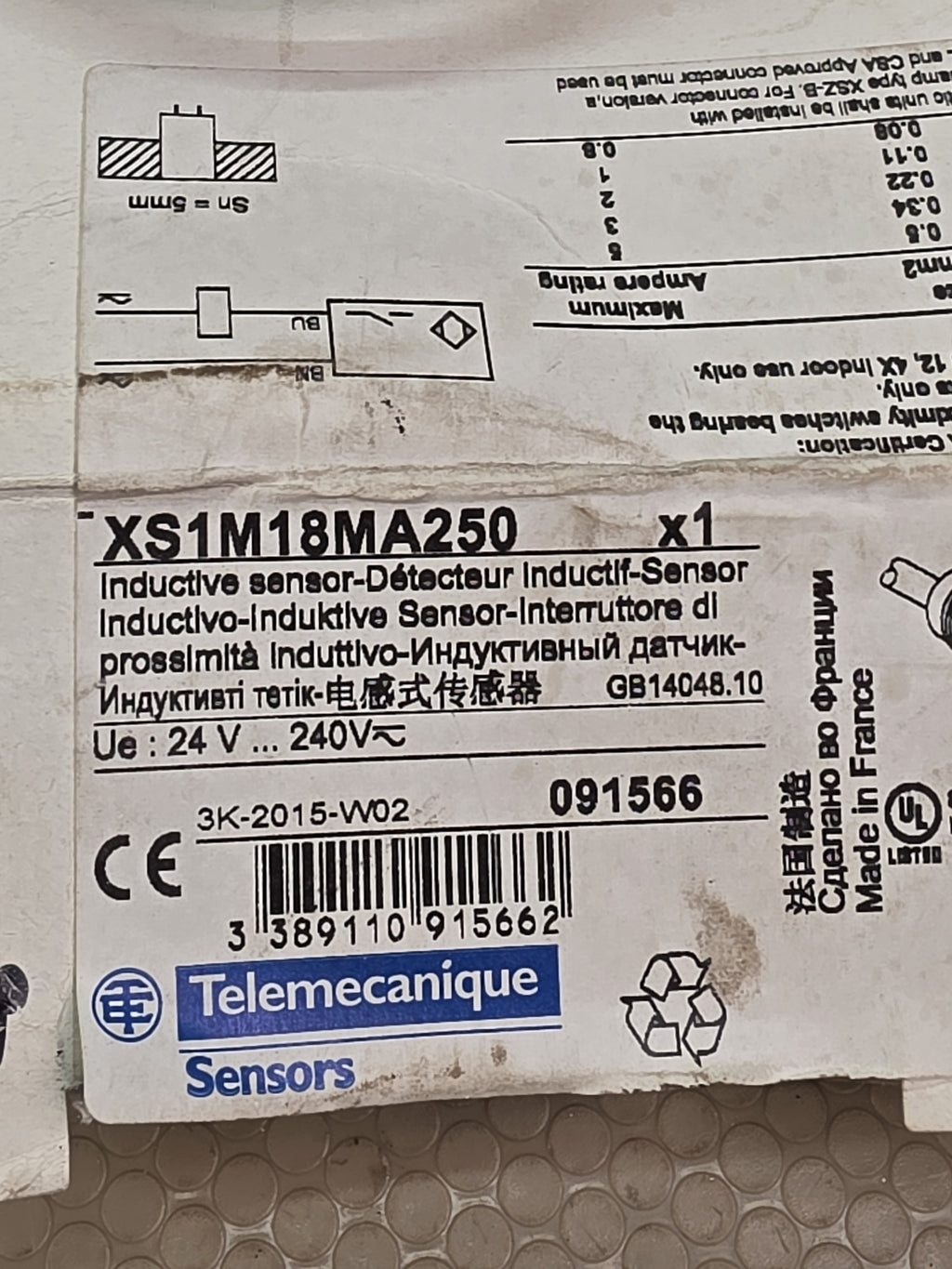 Telemecanique XS1M18MA250 Inductive Proximity Sensor M18 5mm 24-240V Cable
