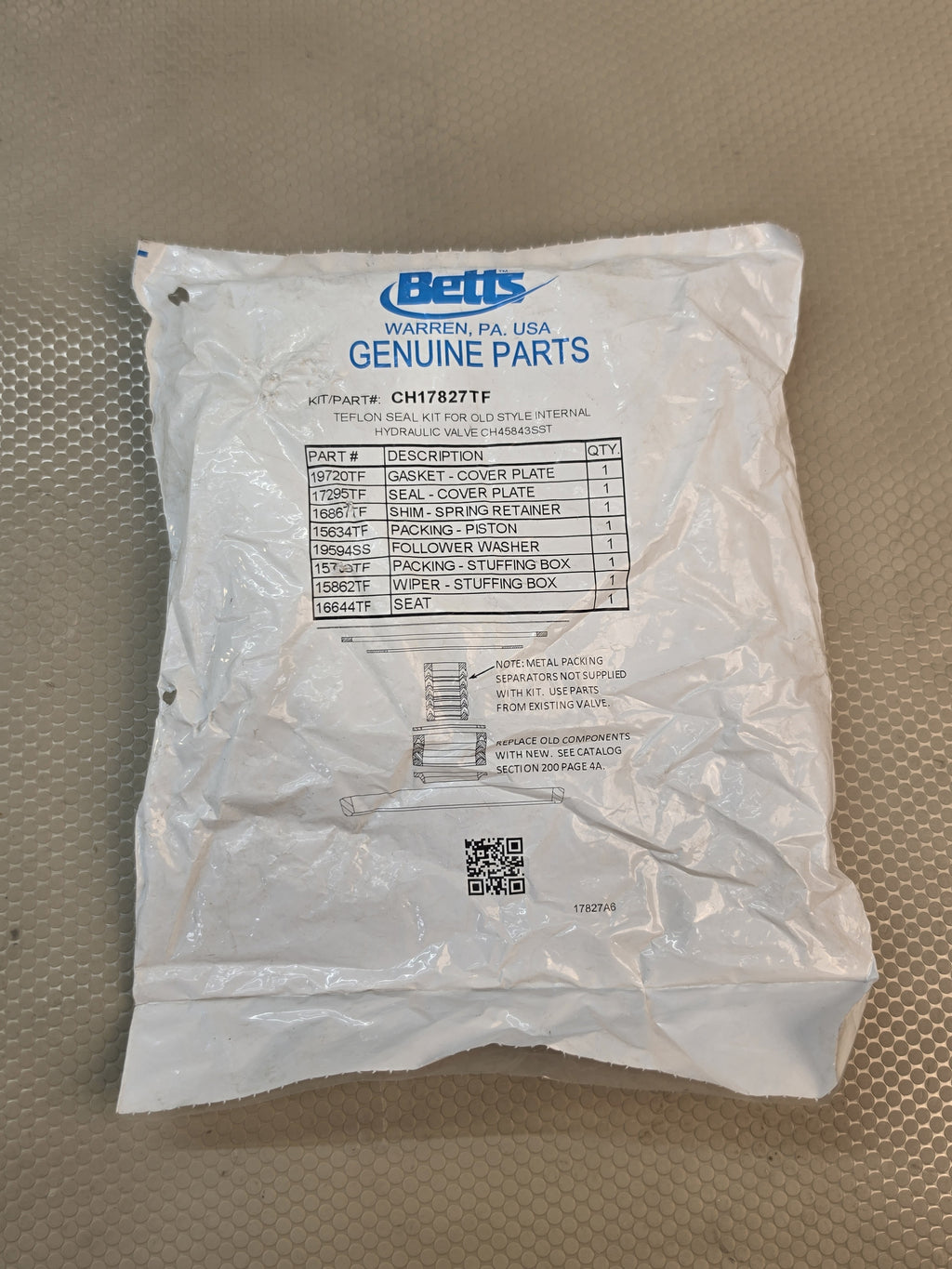 Betts CH17827TF Teflon Seal Repair Kit Internal Hydraulic Valve CH45843SST
