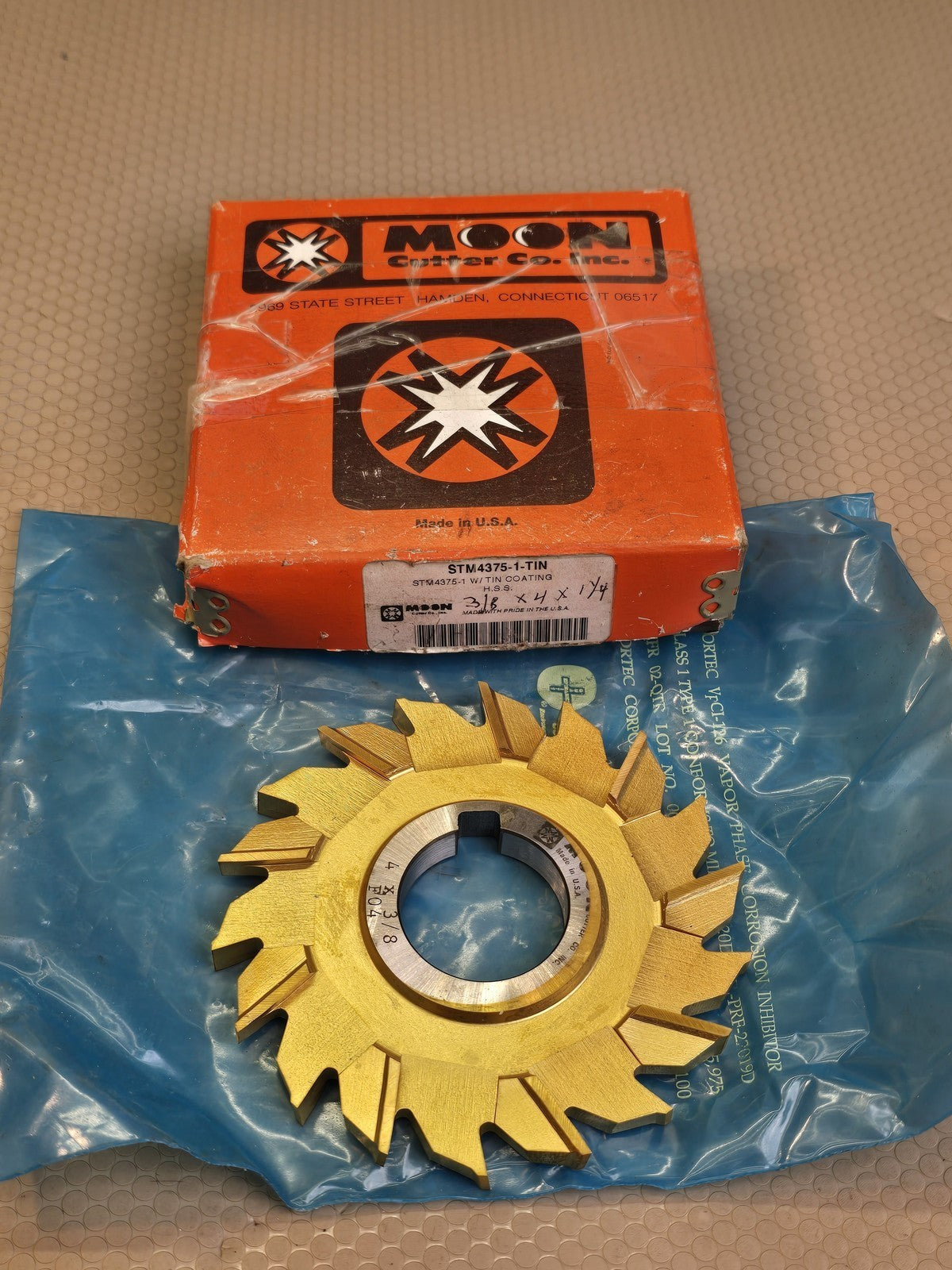 MOON STM4375-1-TIN Staggered Tooth Side Milling Cutter 4" x 3/8" HSS TiN Coated