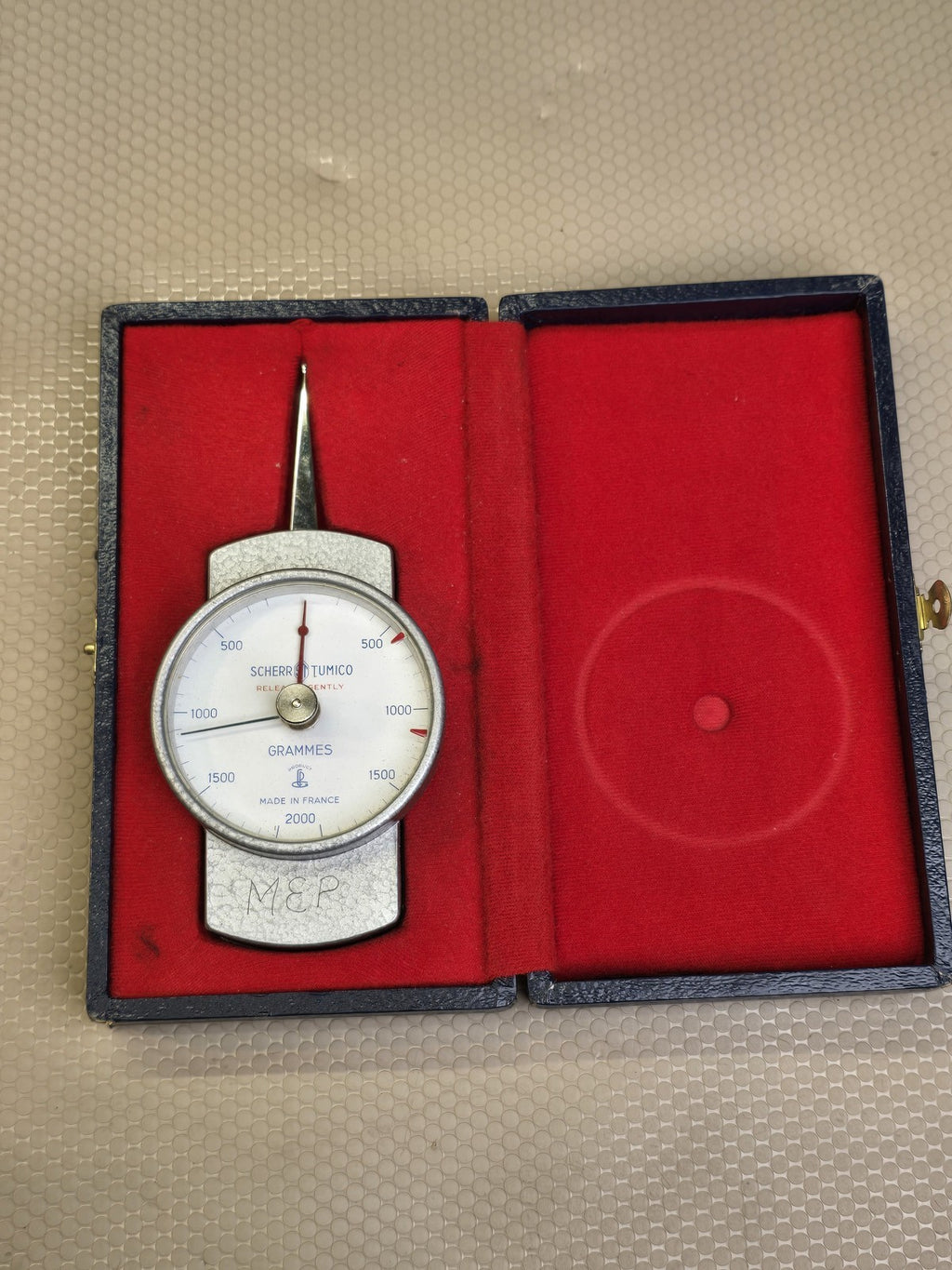 Scherr Tumico Tension Force Gauge 0-2000g Dynamometer w/ Case France