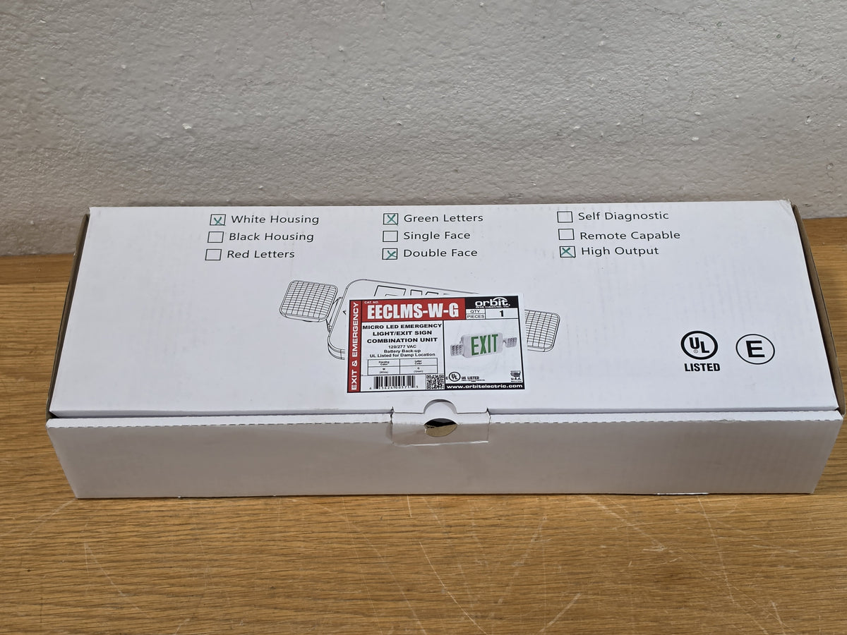 Orbit EECLMS-W-G Micro LED Emergency Exit Sign Light Combo Green Double Face