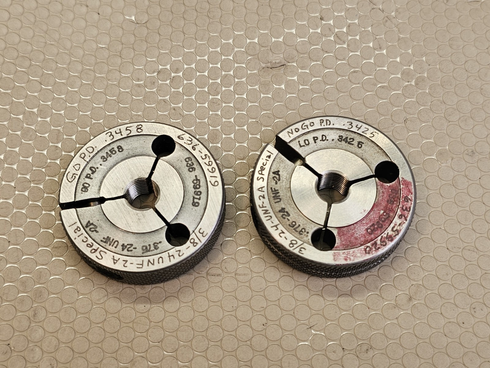 3/8-24 UNF-2A GO NO GO Thread Ring Gauge Set .3458