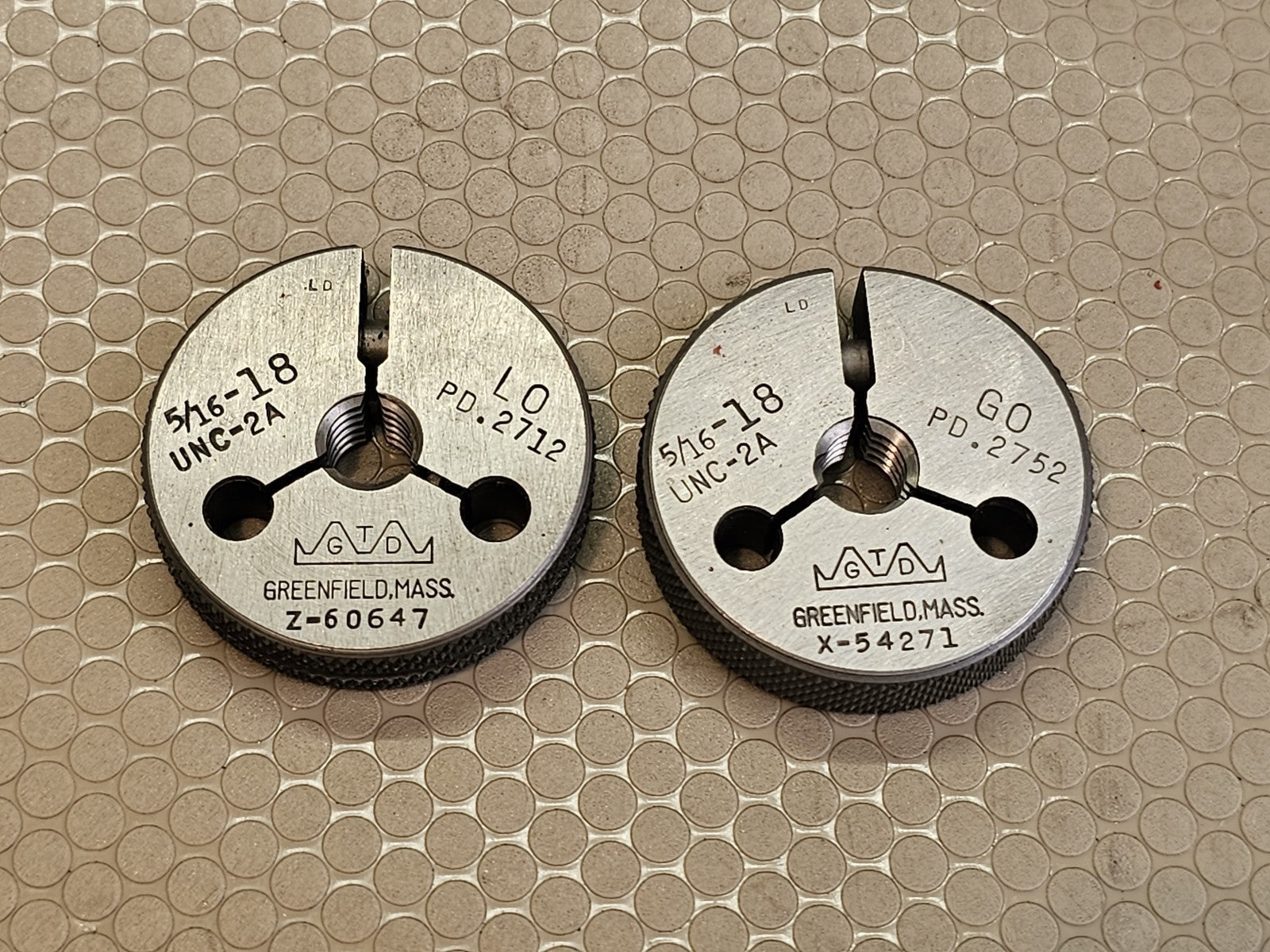 Greenfield 5/16-18 UNC-2A GO NOGO Thread Ring Gauge Set 0.2752