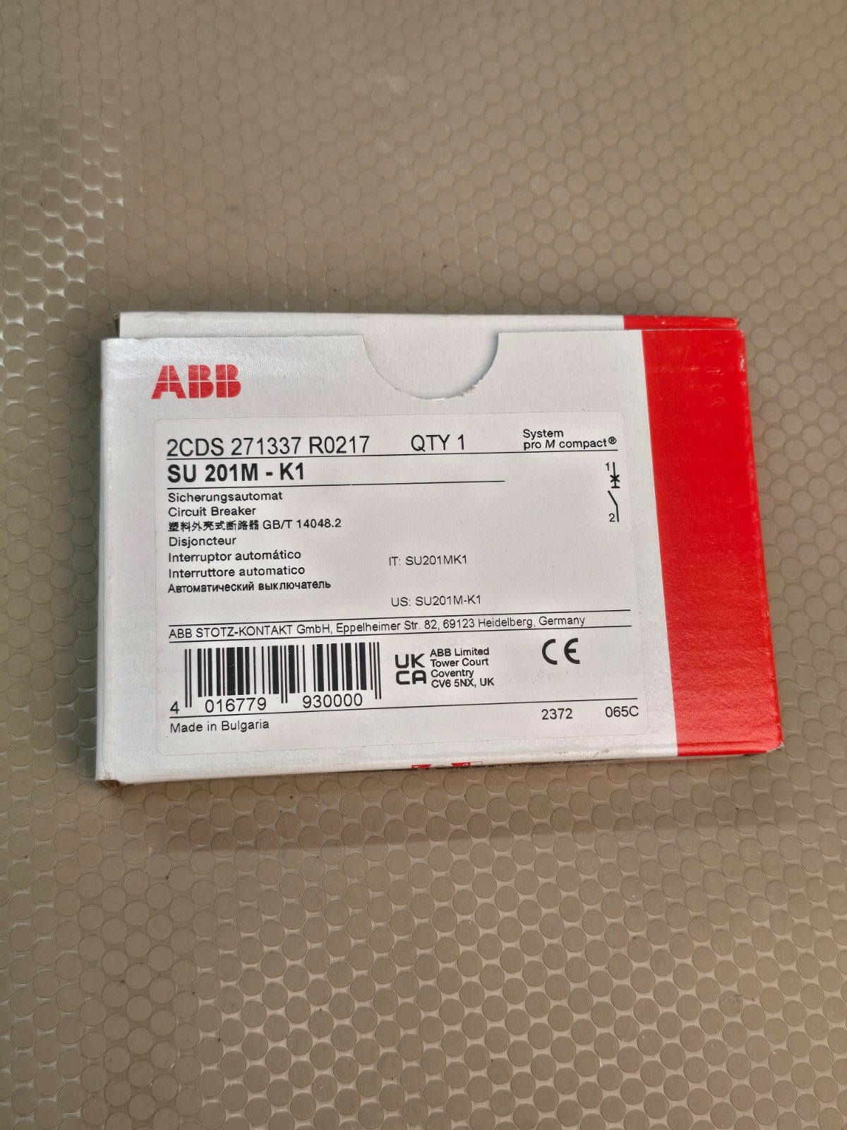 ABB SU 201M-K1 Circuit Breaker 2CDS 271337 R0217 System pro M compact