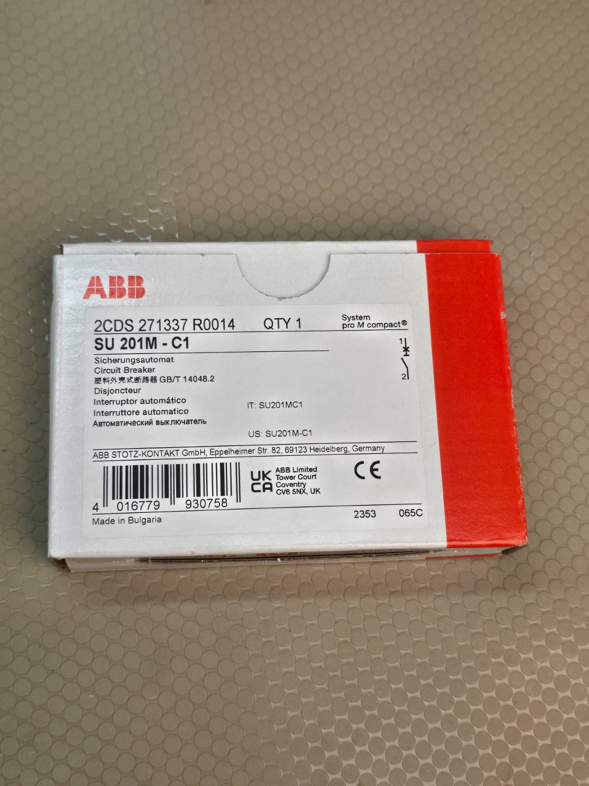 ABB 2CDS 271337 R0014 Circuit Breaker SU 201M-C1 System pro M compact New
