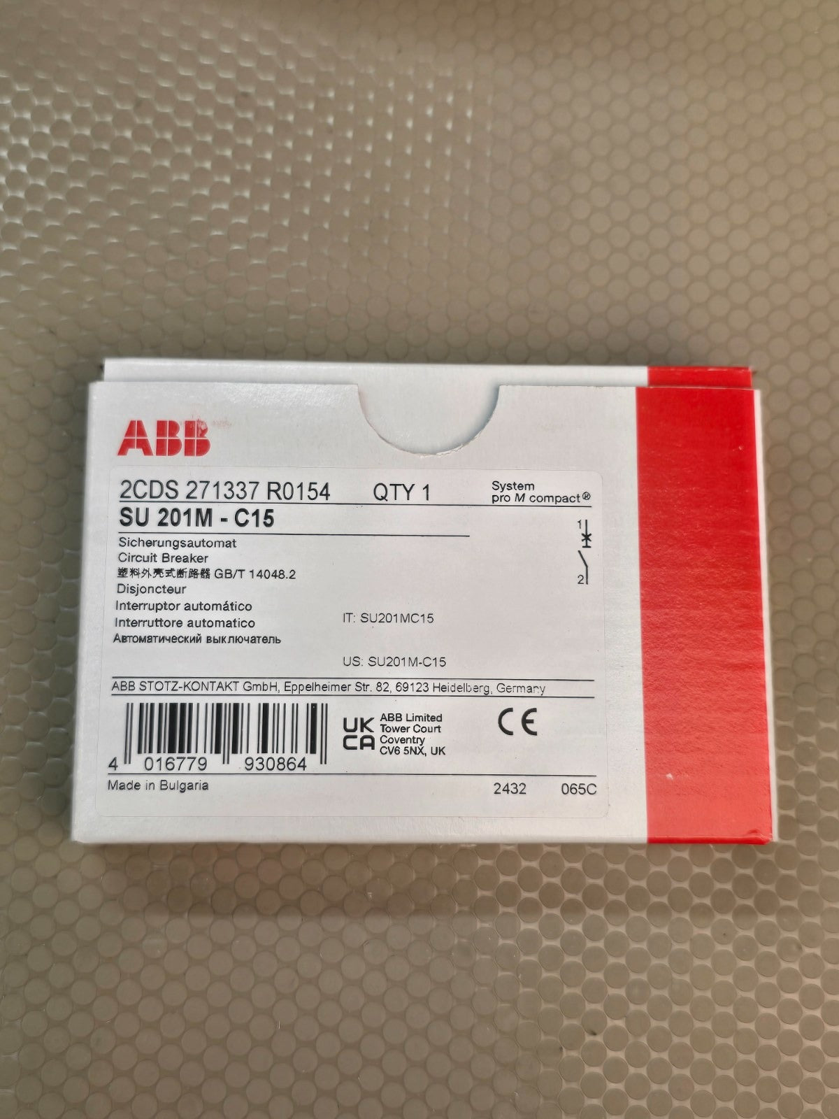 ABB SU 201M - C15 Circuit Breaker 2CDS 271337 R0154 System pro M compact New