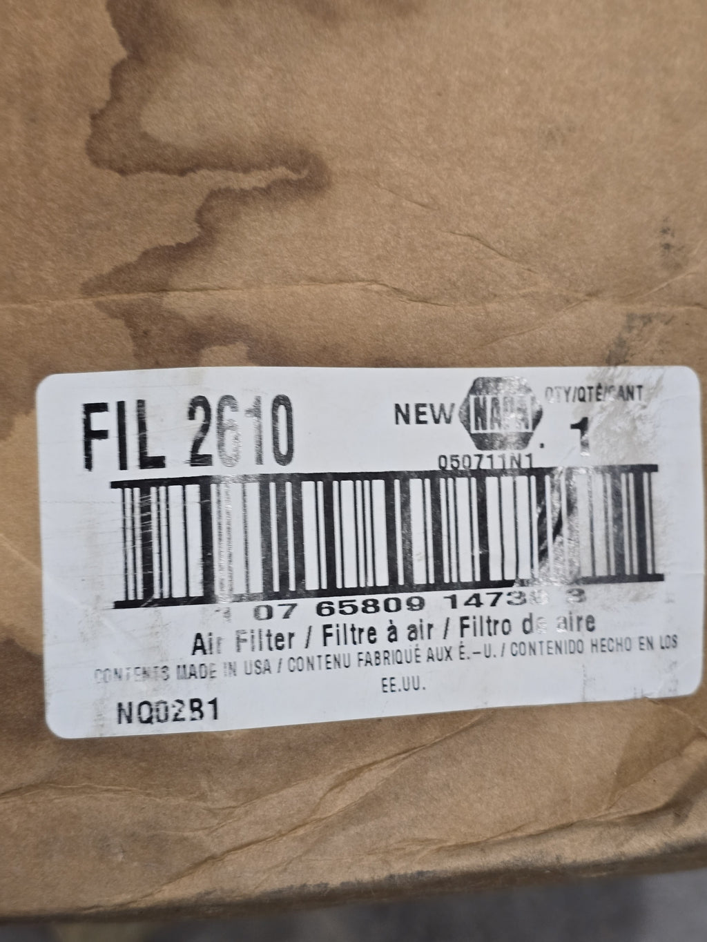 NAPA FIL 2610 Gold Air Filter New with O-Ring