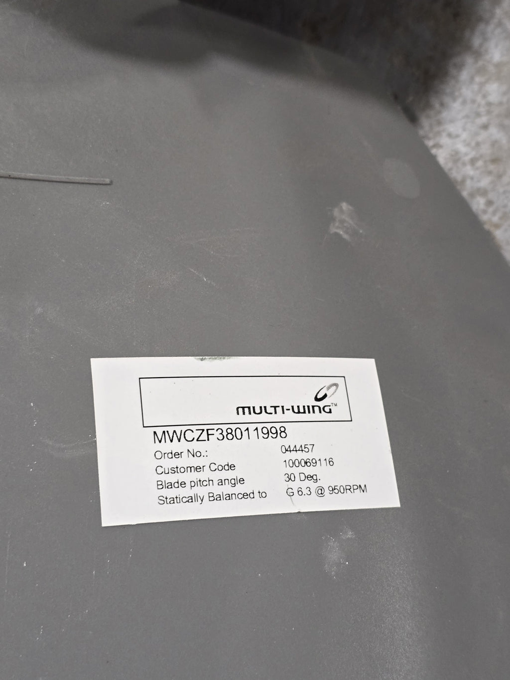 MULTI-WING 7ZL MWCZF38011998 Fan Assembly 3 Blade 30 Deg Pitch 9.5 Inch