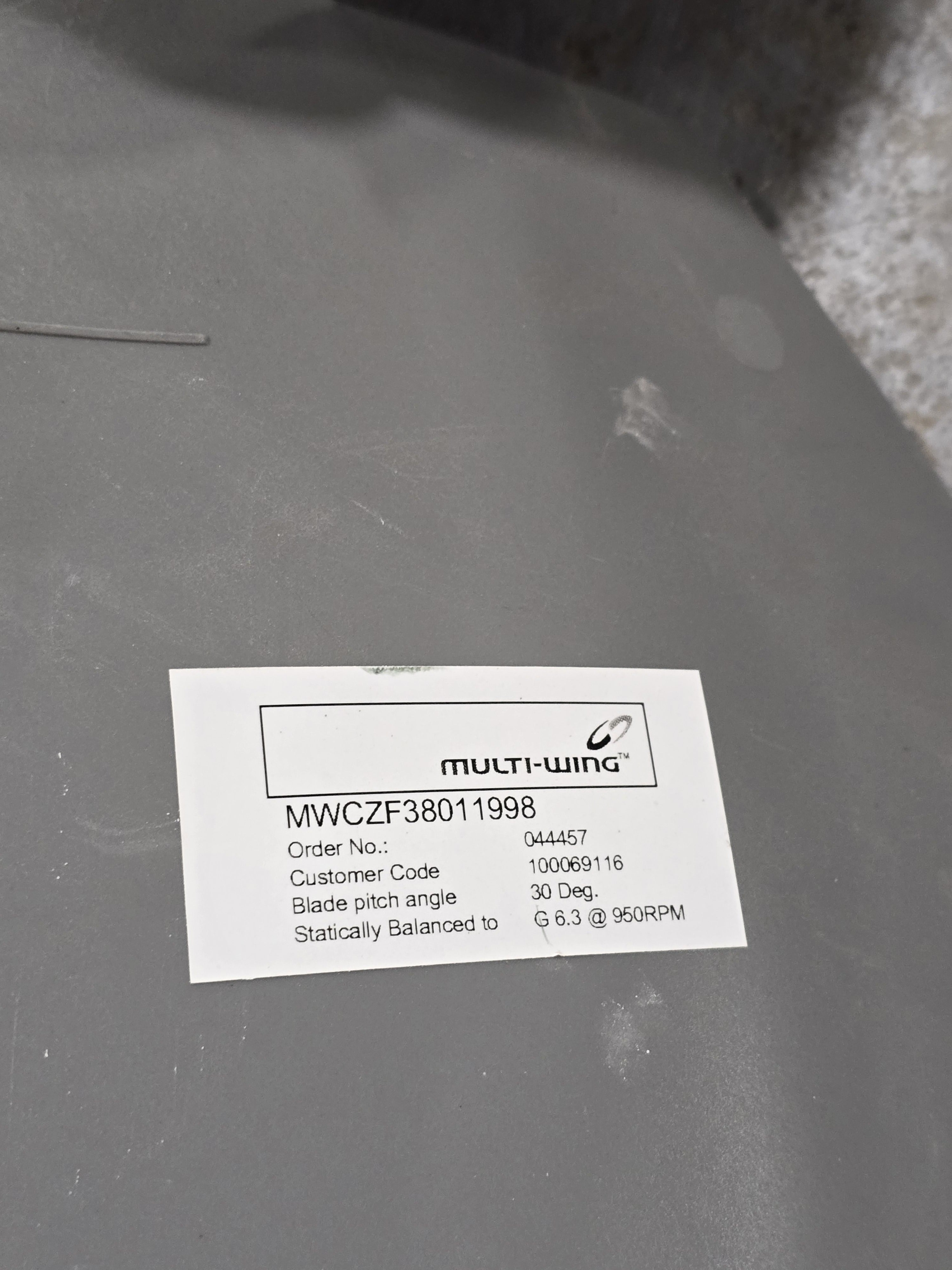 MULTI-WING 7ZL MWCZF38011998 Fan Assembly 3 Blade 30 Deg Pitch 9.5 Inch
