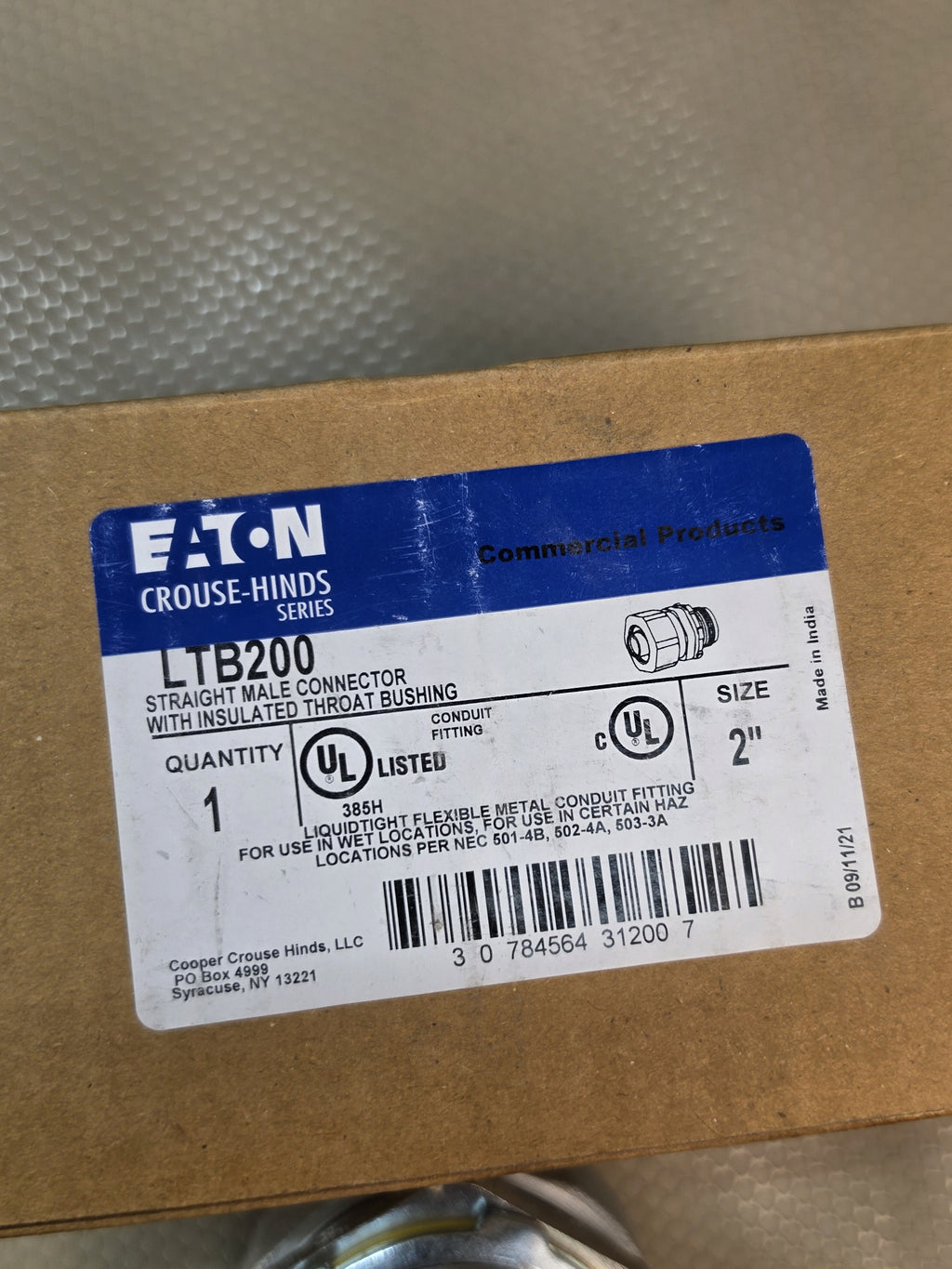 Eaton Crouse-Hinds LTB200 2" Liquidtight Conduit Connector Insulated - NEW