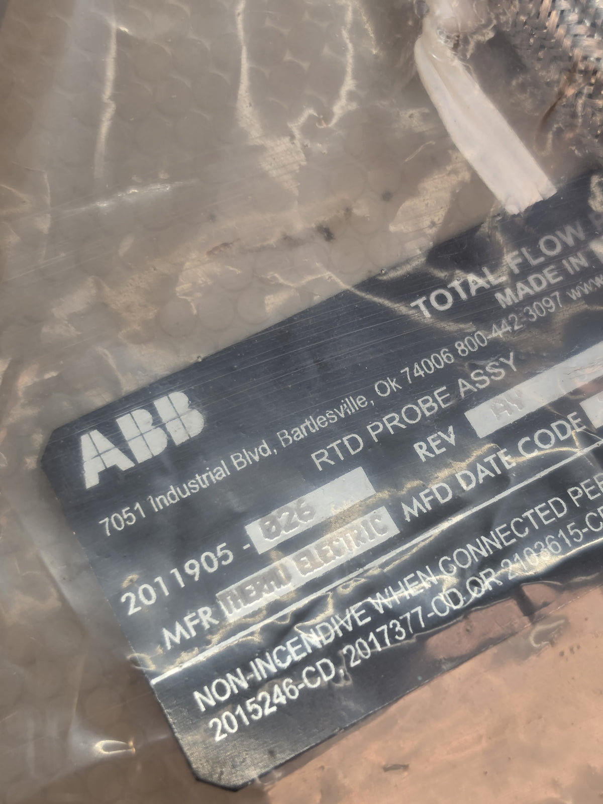 ABB Totalflow 2011905-026 3141B 10' SS Braided RTD Probe 1/2" NPT - NEW