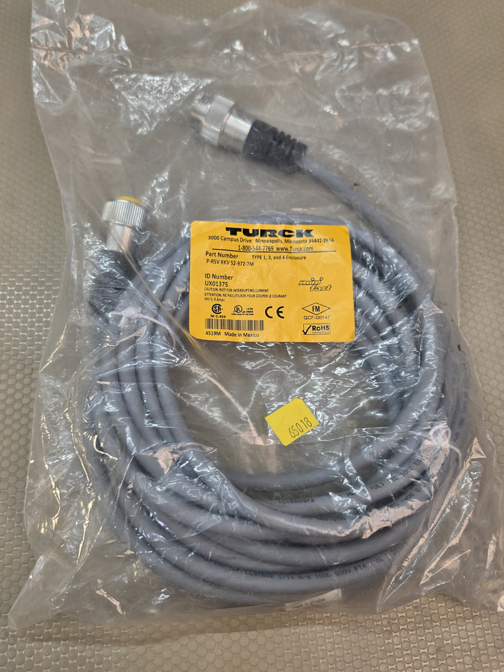 Turck P-RSV RKV 52-972-7M 7/8 Minifast 5 Pin Double Ended Cordset 7M UX01375 NEW