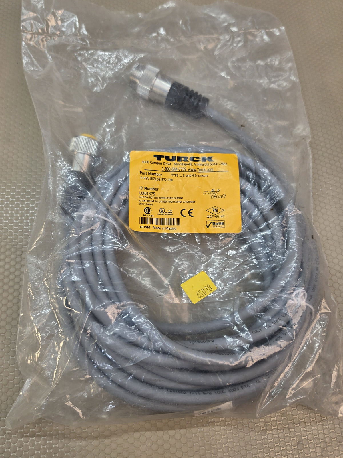 Turck P-RSV RKV 52-972-7M 7/8 Minifast 5 Pin Double Ended Cordset 7M UX01375 NEW