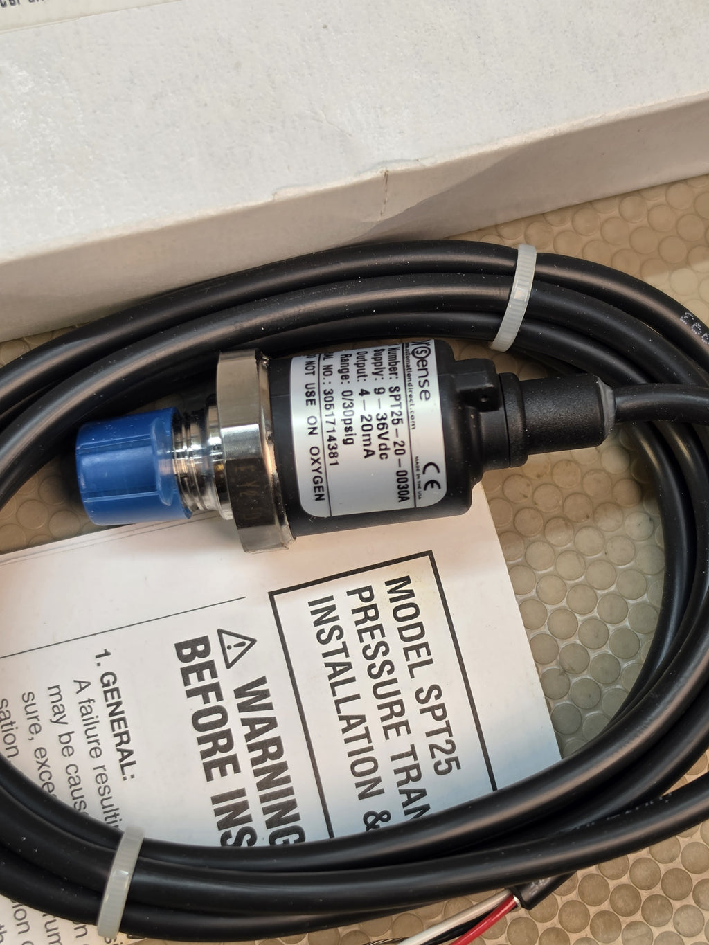 ProSense SPT25-20-0030A Pressure Transmitter 0-30 PSI 4-20mA 9-36Vdc 6.6ft - NEW