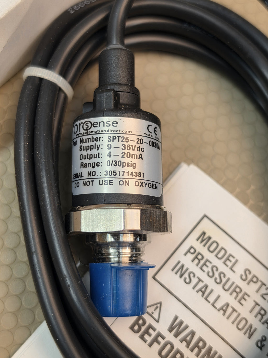 ProSense SPT25-20-0030A Pressure Transmitter 0-30 PSI 4-20mA 9-36Vdc 6.6ft - NEW