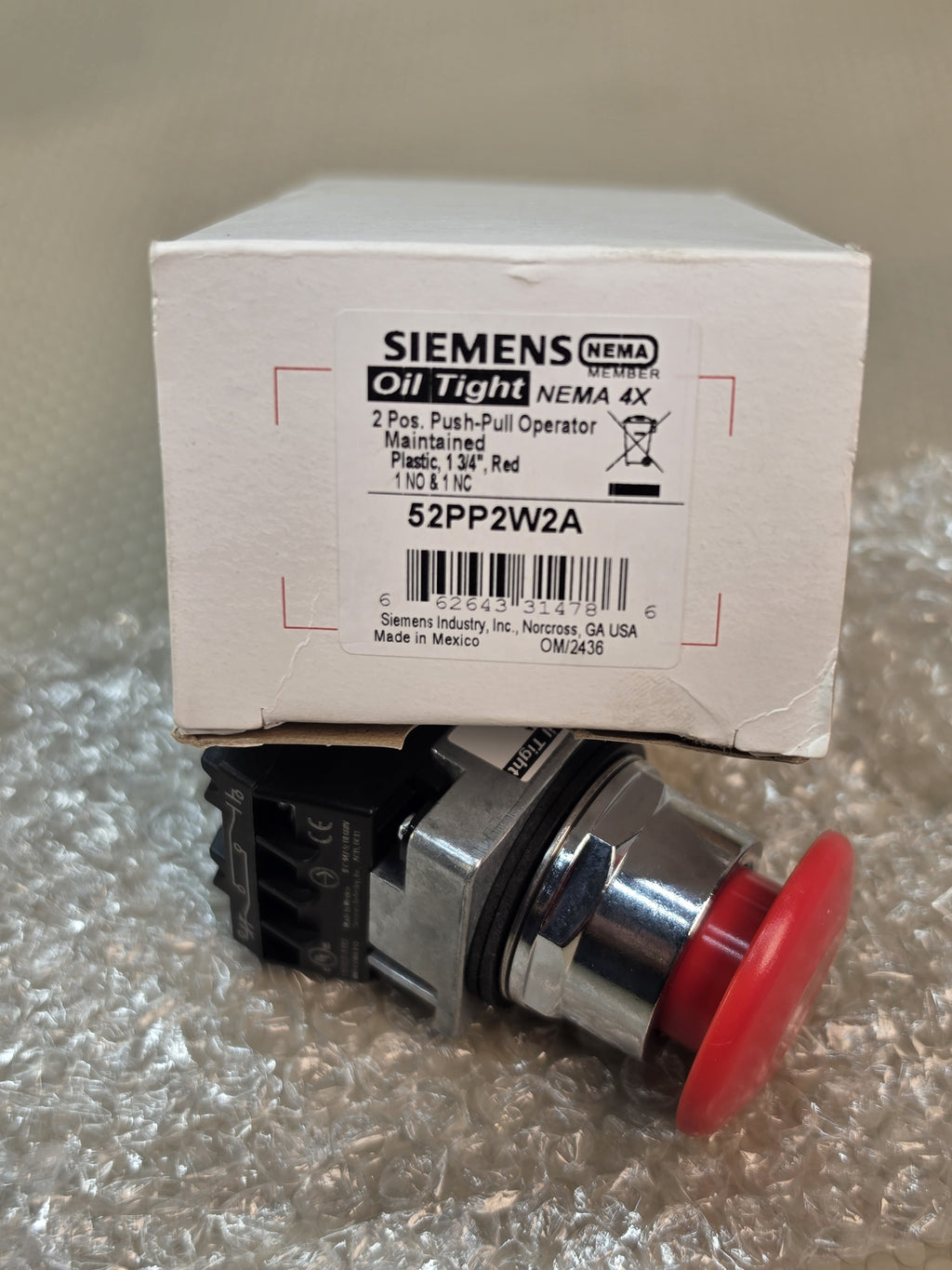 Siemens 52PP2W2A Push-Pull Operator Red 2-Pos Maintained 1NO/1NC NEMA 4X
