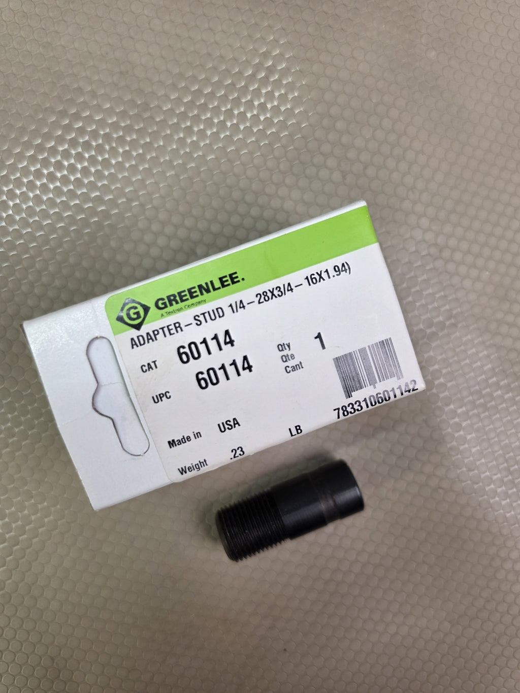 Greenlee 60114 Adapter Stud 1/4-28 x 3/4-16 x 1.94 Hydraulic Driver - NEW