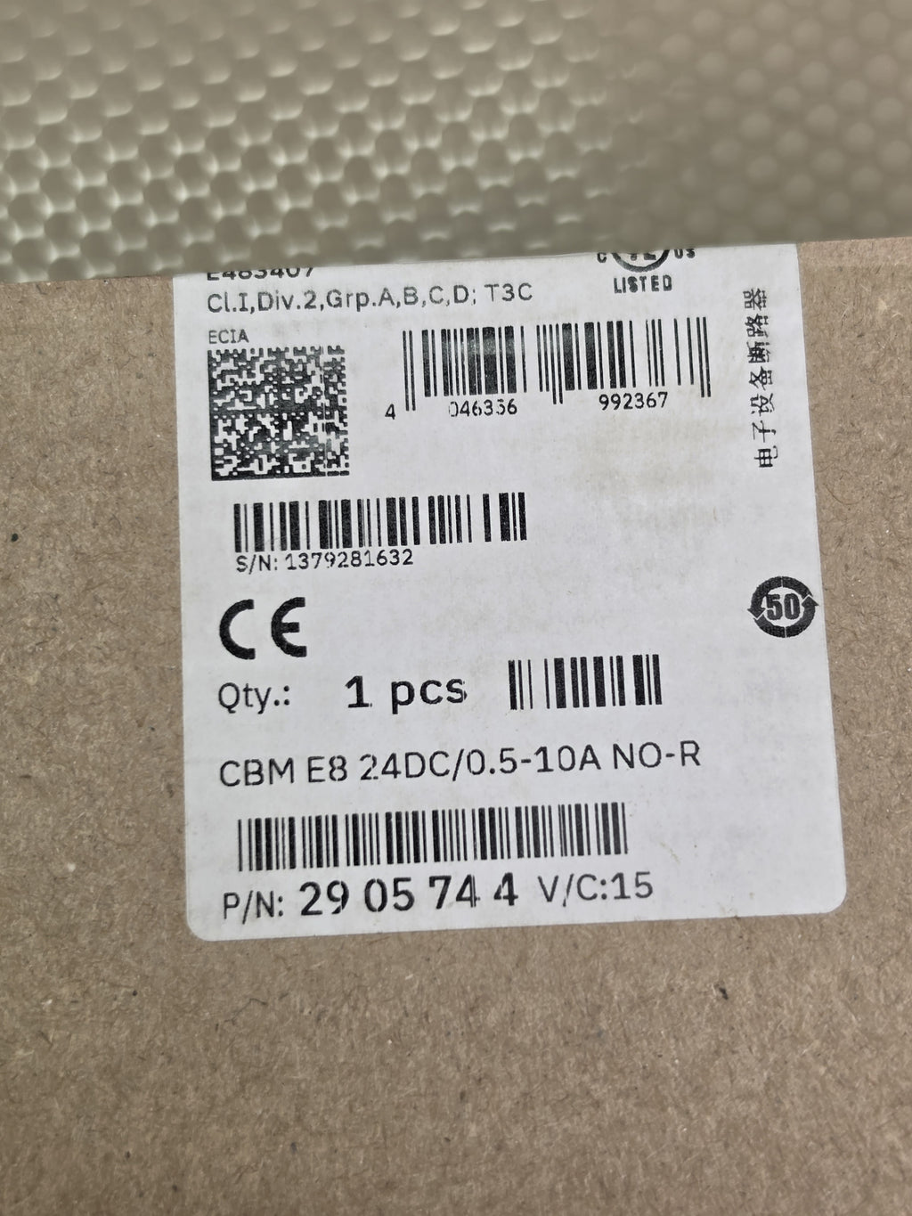Phoenix Contact 2905744 CBM E8 24DC/0.5-10A NO-R Circuit Breaker - Sealed - NEW