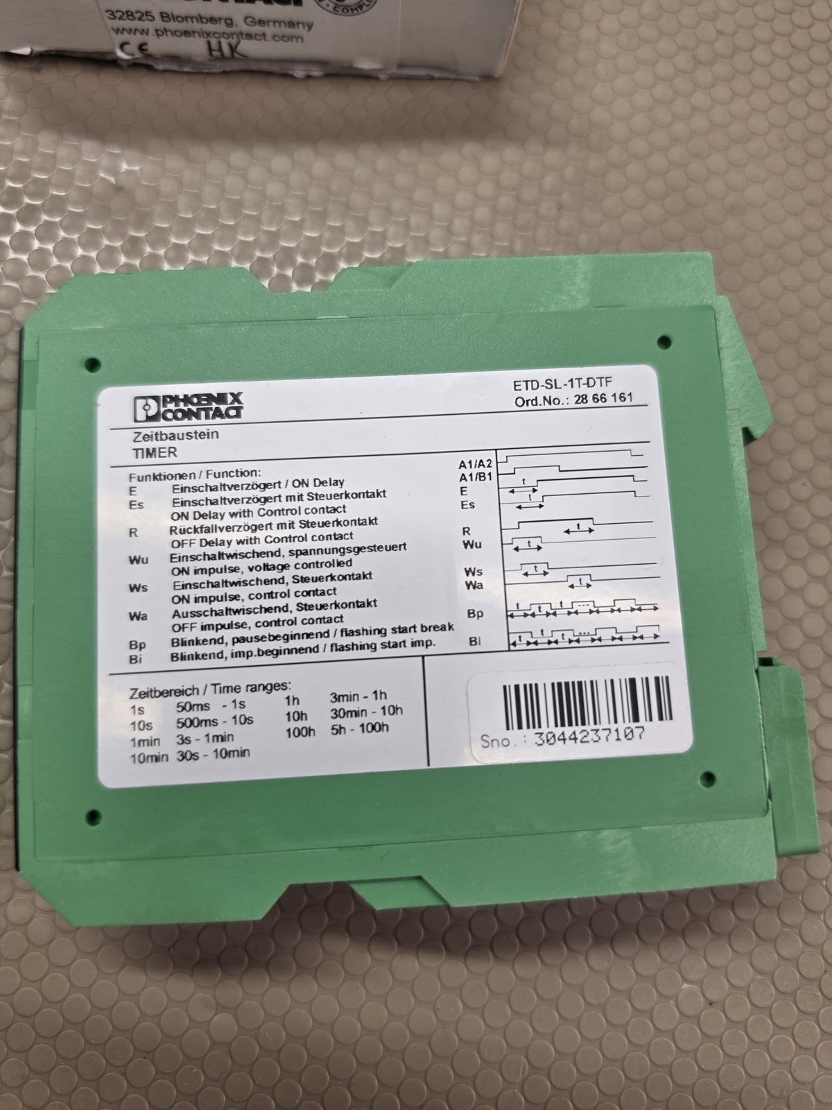 Phoenix Contact ETD-SL-1T-DTF 2866161 Timer Relay 20.4-264V AC/DC - NEW