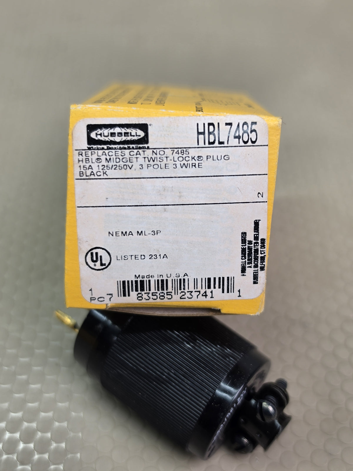Hubbell HBL7485 Midget Twist-Lock Plug 15A 125/250V 3P 3W ML-3P - NEW