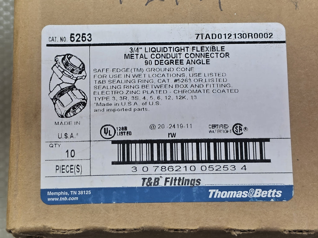 Thomas & Betts 5253 3/4" 90° Liquidtight Conduit Connector Qty 10