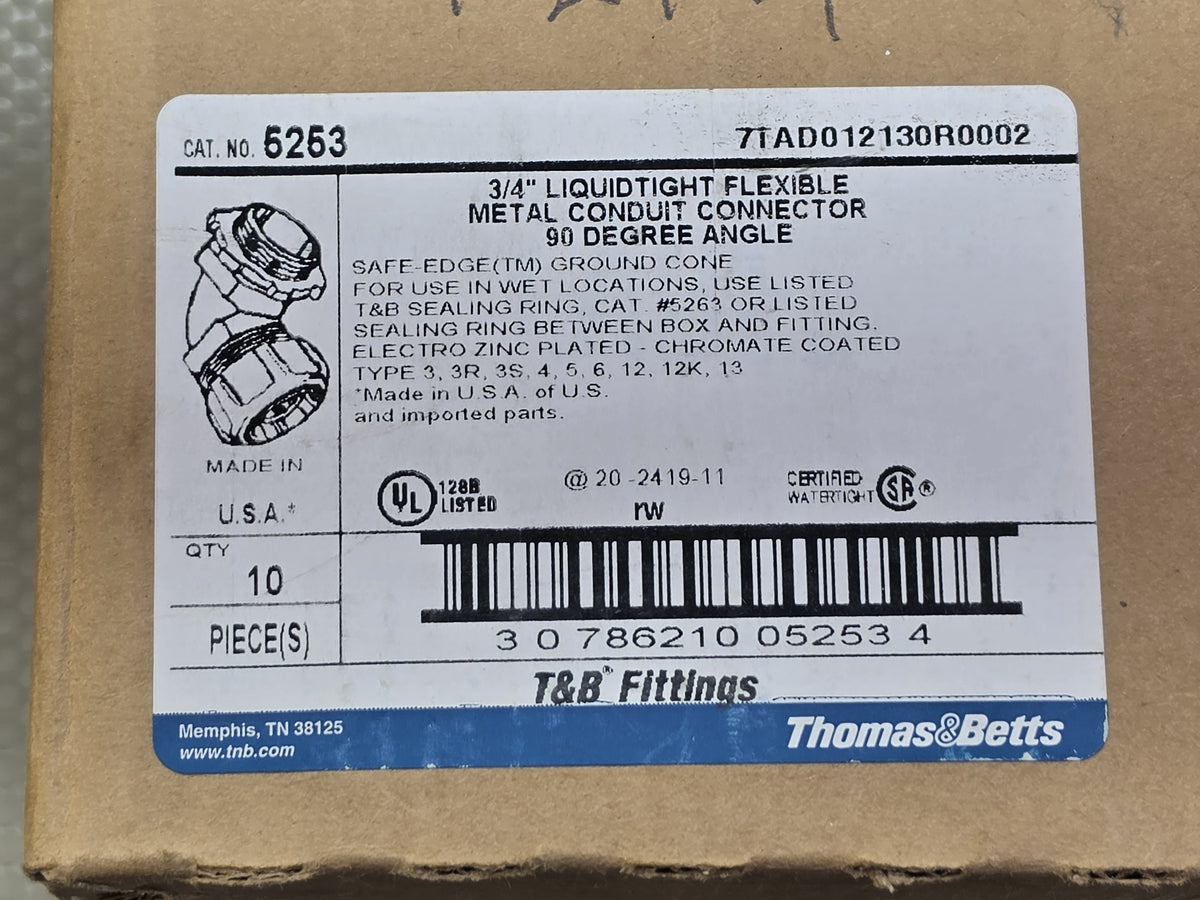 Thomas & Betts 5253 3/4" 90° Liquidtight Conduit Connector Qty 10
