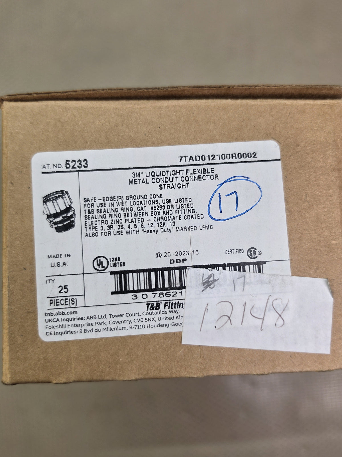ABB Thomas T&B 5233 3/4 in Liquidtight Conduit Connector Straight *Lot of 17*