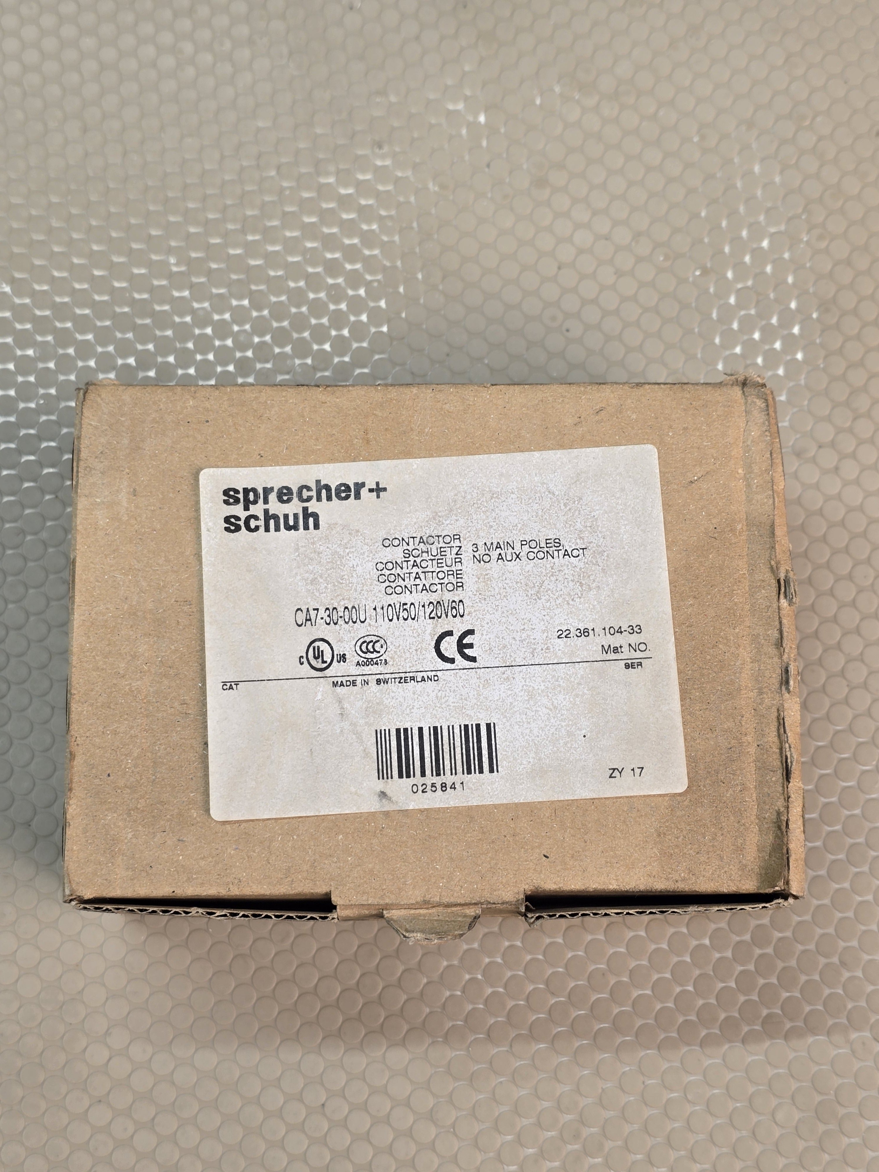 Sprecher+Schuh CA7-30-00U Contactor 3 Main Poles 110V50/120V60 No Aux Contact