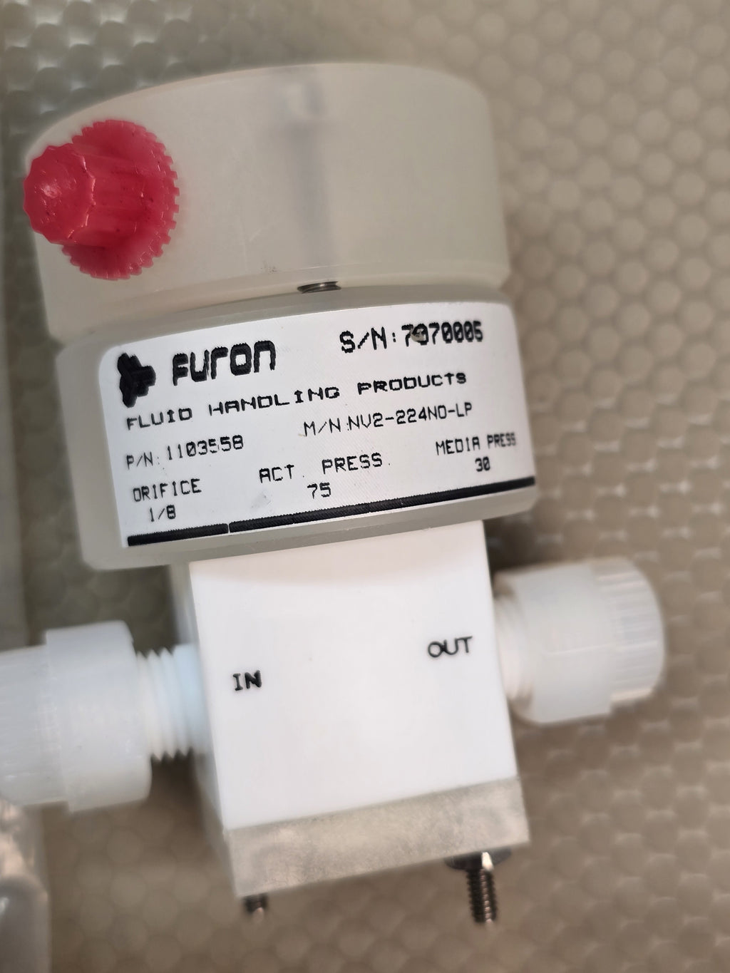 FURON NV2-224ND-LP Fluid Handling Valve Orifice 1/8 Act Press 75 Media Press 30