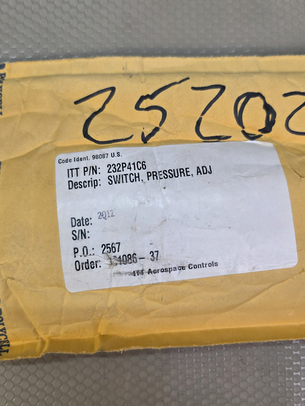 ITT Neo-Dyn 232P41C6 Adjustable Pressure Switch 50-275 PSIG 7500 Proof - NEW