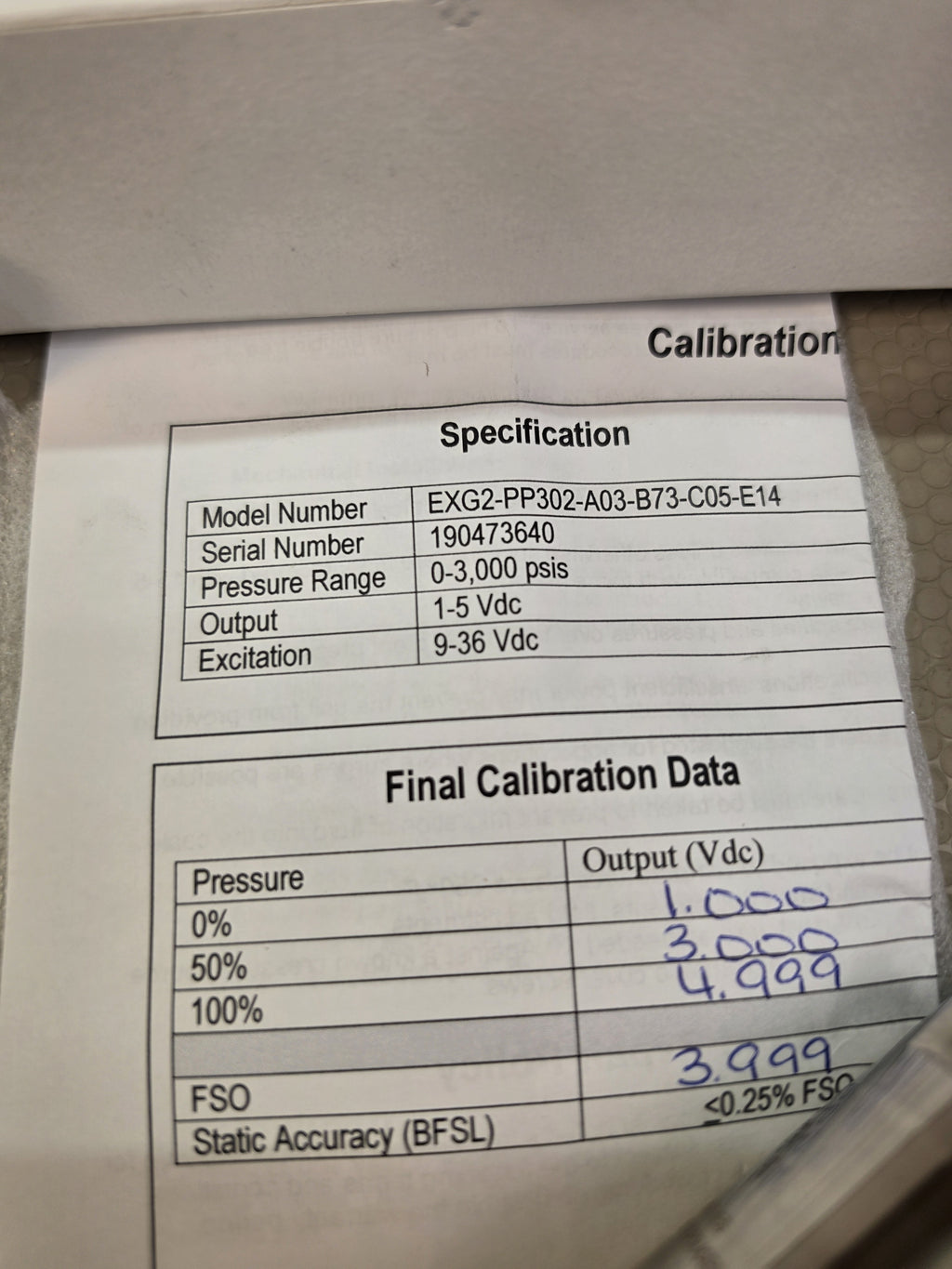 Dylix EXG2-PP302-A03-B73-C05-E14 Pressure Transmitter 0-3000 PSI 1-5 VDC - NEW