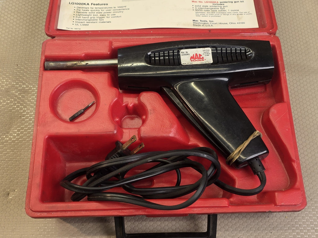 Mac Tools LG1000KA Solid State Soldering Gun Kit 1000°F with Case Used
