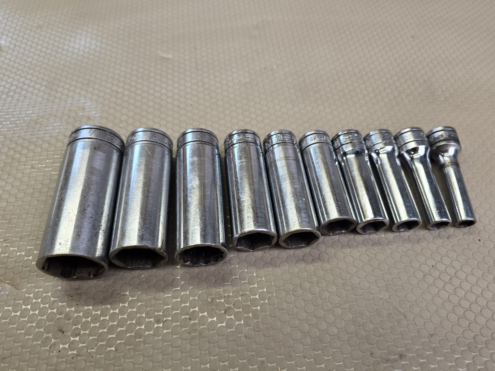 Snap-on SFS 10-Pc 3/8" Drive 6-Point Deep SAE Socket Set 1/4" to 7/8"