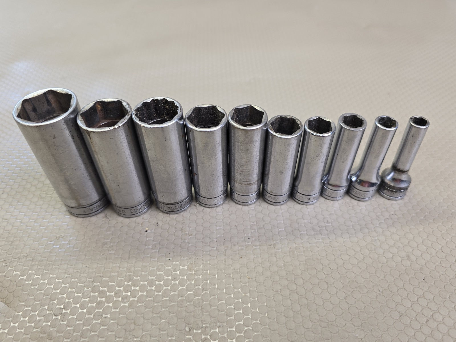 Snap-on SFS 10-Pc 3/8" Drive 6-Point Deep SAE Socket Set 1/4" to 7/8"