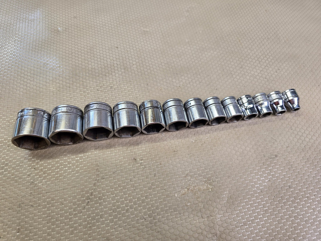 Snap-on 13-Pc 3/8" Drive 6-Point Shallow SAE Socket Set 1/4"-1" FS Series Flank