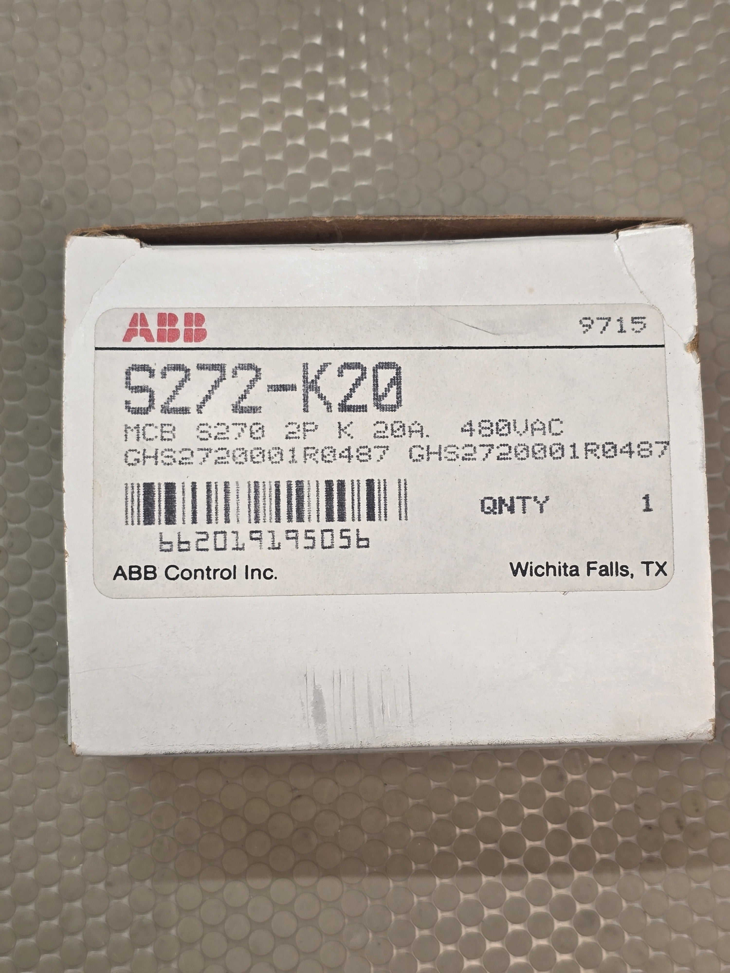 ABB S272-K20 2P K 20A 480VAC MCB Circuit Breaker GHS2720001R0487