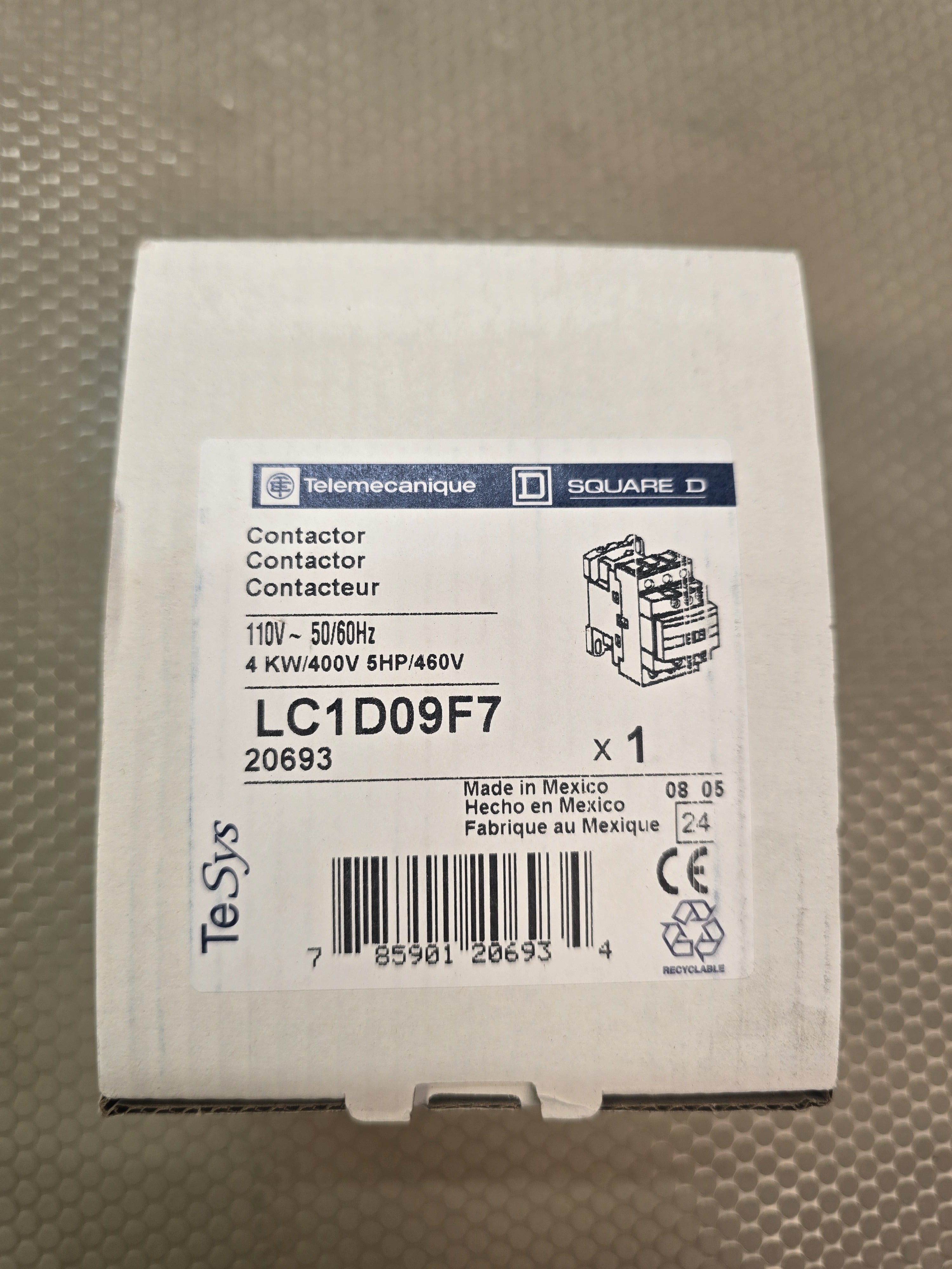 Telemecanique Square D LC1D09F7 Contactor 110V 50/60Hz 4KW 400V 5HP 460V