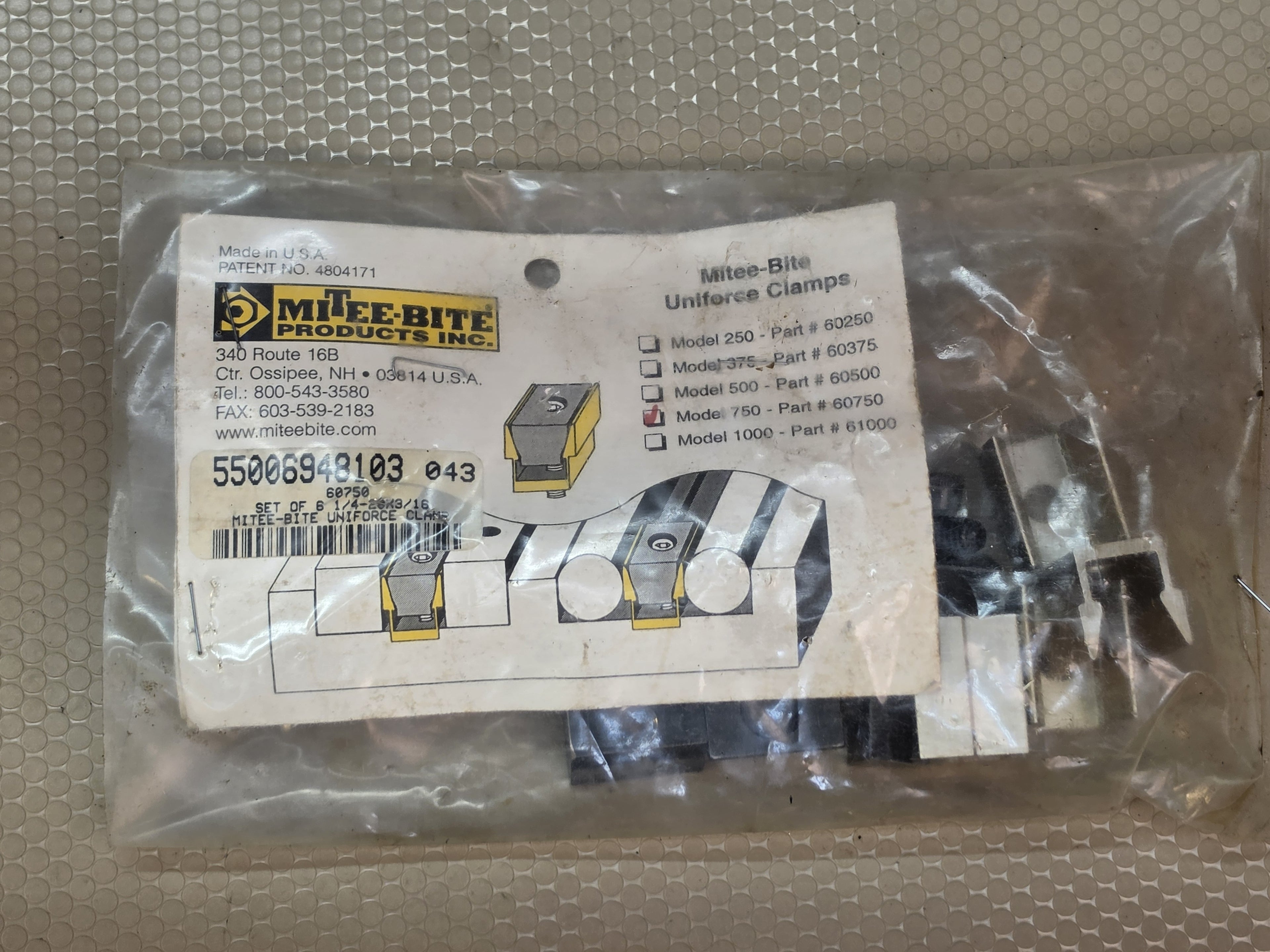 Mitee-Bite 60750 Uniforce Clamps Set 750 1/4-20x3/16 Workholding 8-Pack NEW